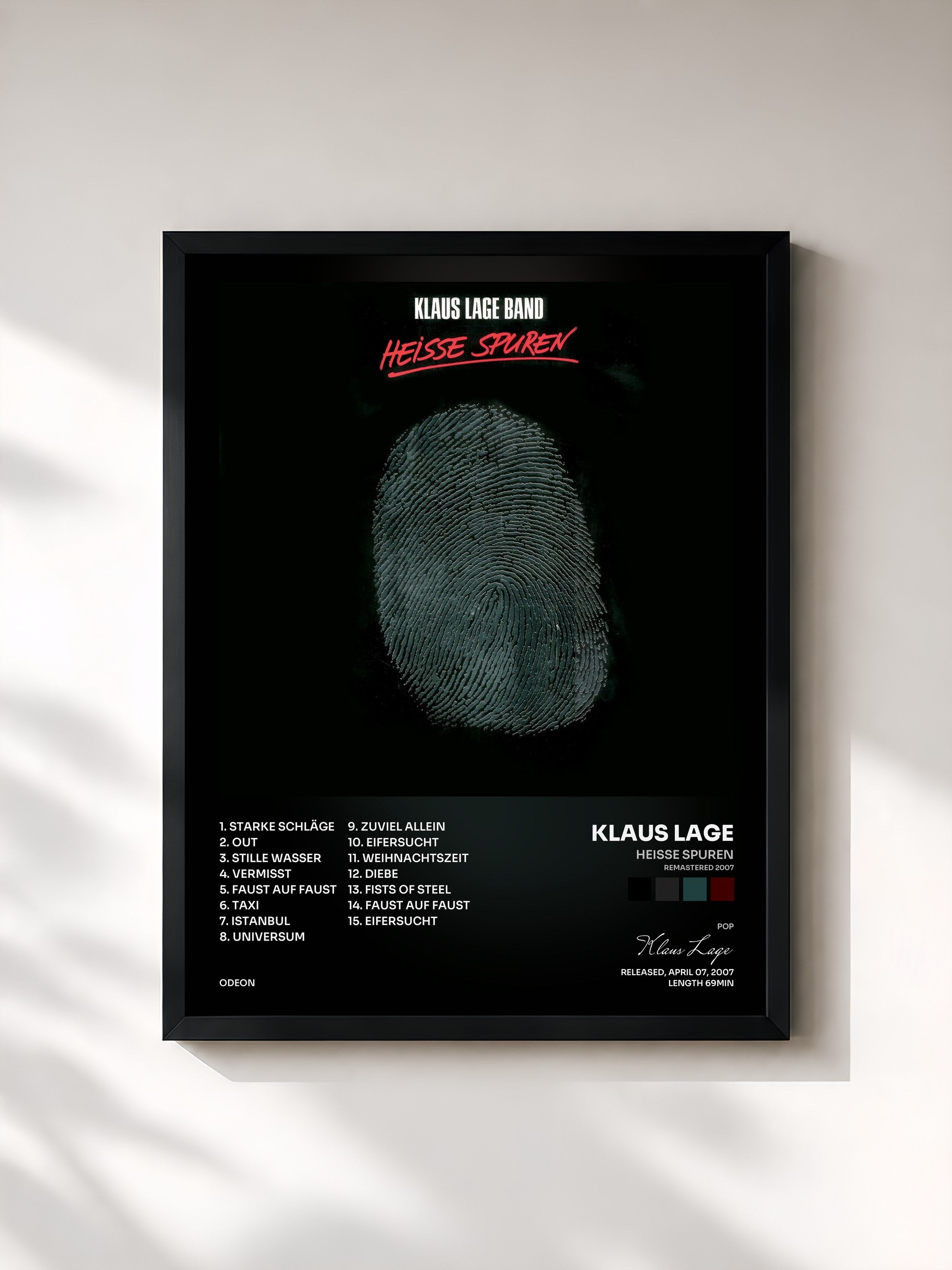 #noir Tableau de l'album Heiße Spuren (Remastered 2007) de Klaus Lage, cadre noir, imprimé et encadré en France