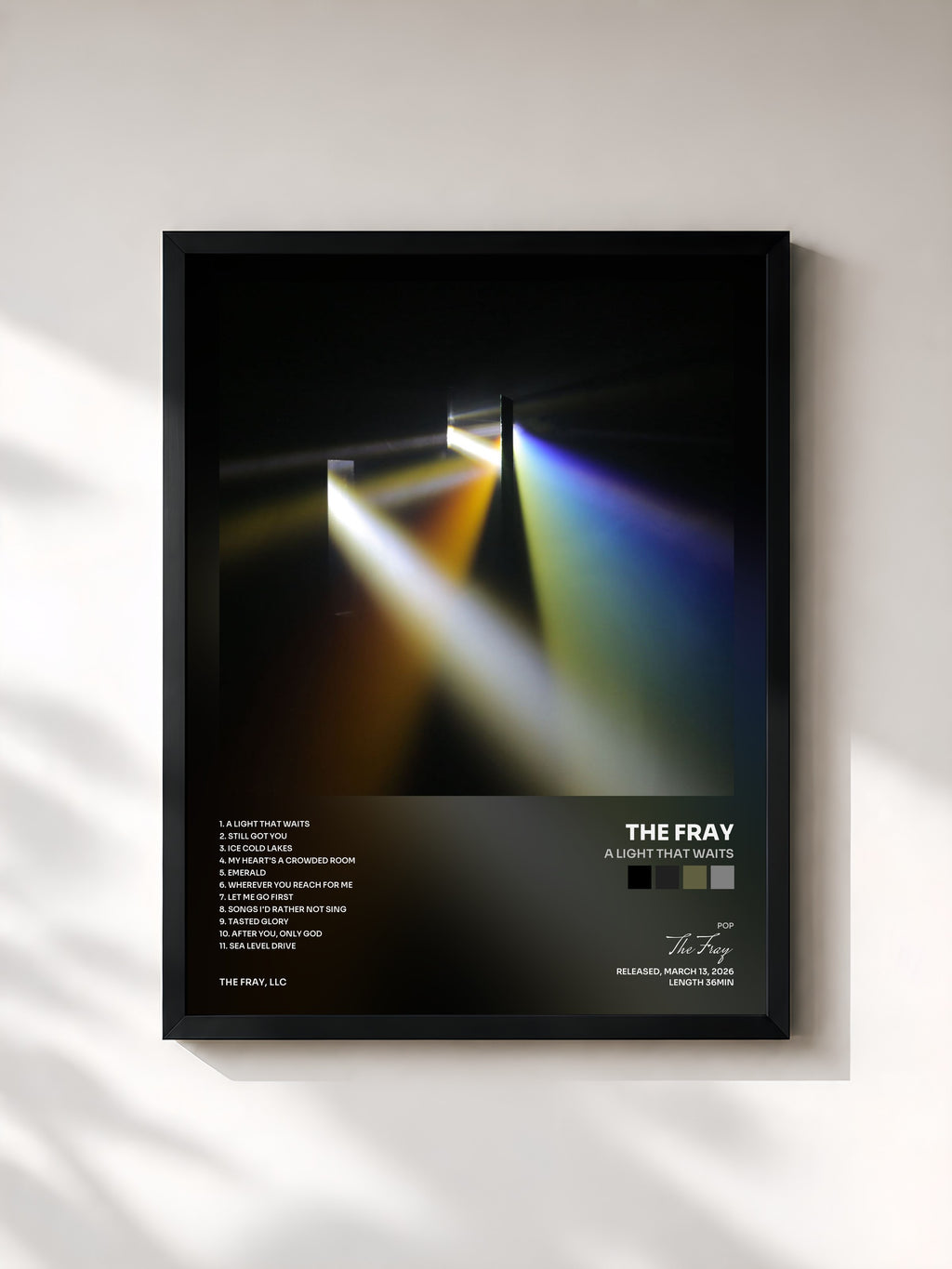 #noir Tableau de l'album A Light That Waits de The Fray, cadre noir, imprimé et encadré en France