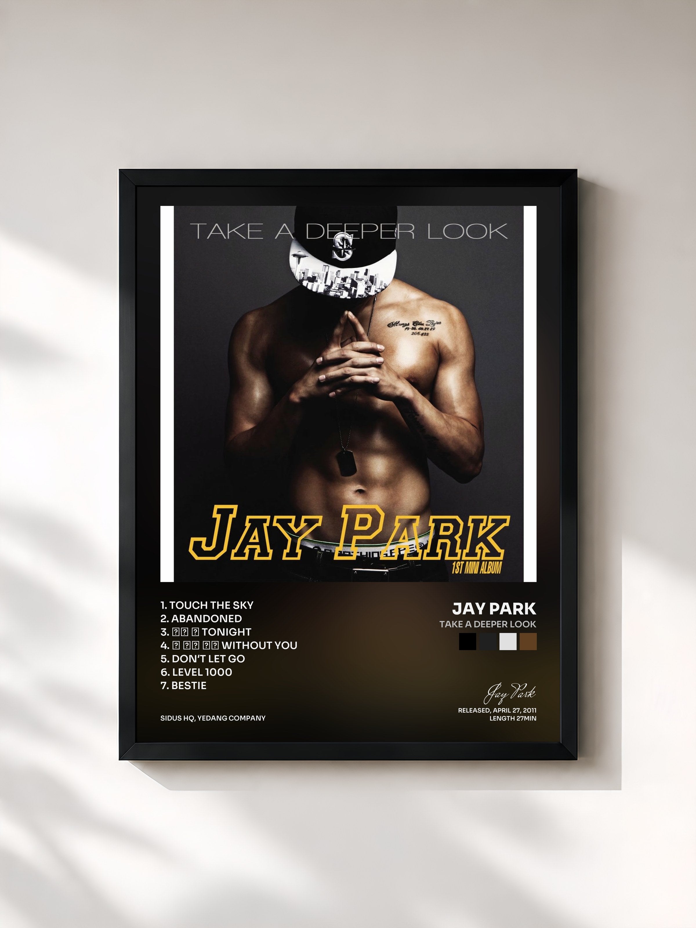 #noir Tableau de l'album Take a Deeper Look de Jay Park, cadre noir, imprimé et encadré en France