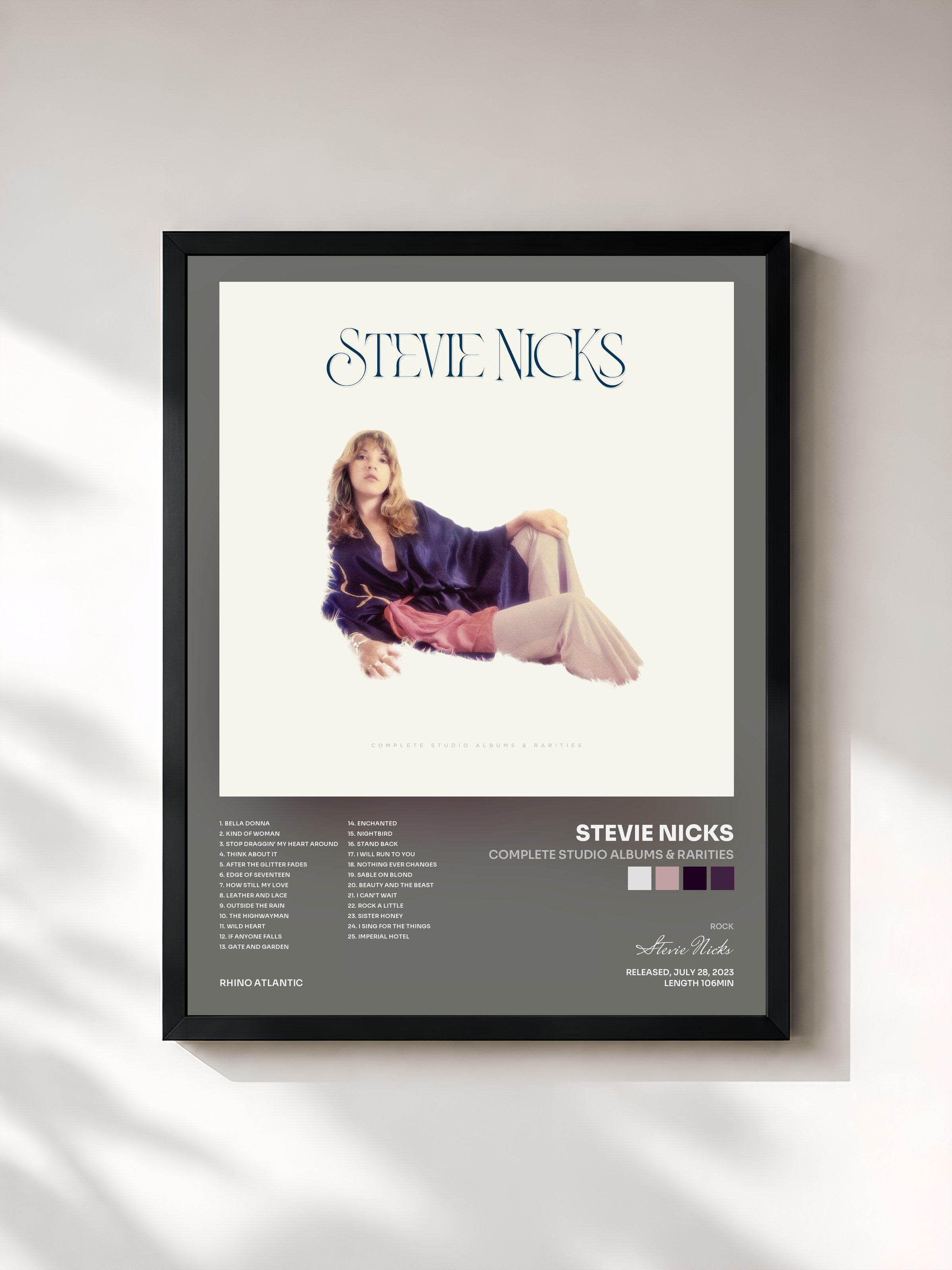 #noir Tableau de l'album Complete Studio Albums & Rarities de Stevie Nicks, cadre noir, imprimé et encadré en France