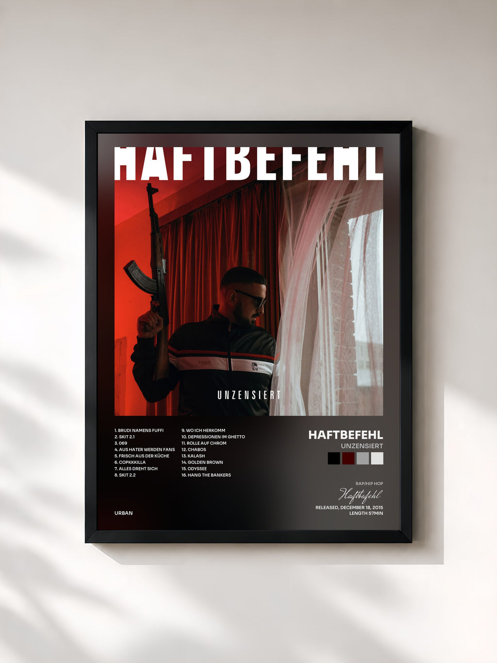 #noir Tableau de l'album Unzensiert de Haftbefehl, cadre noir, imprimé et encadré en France