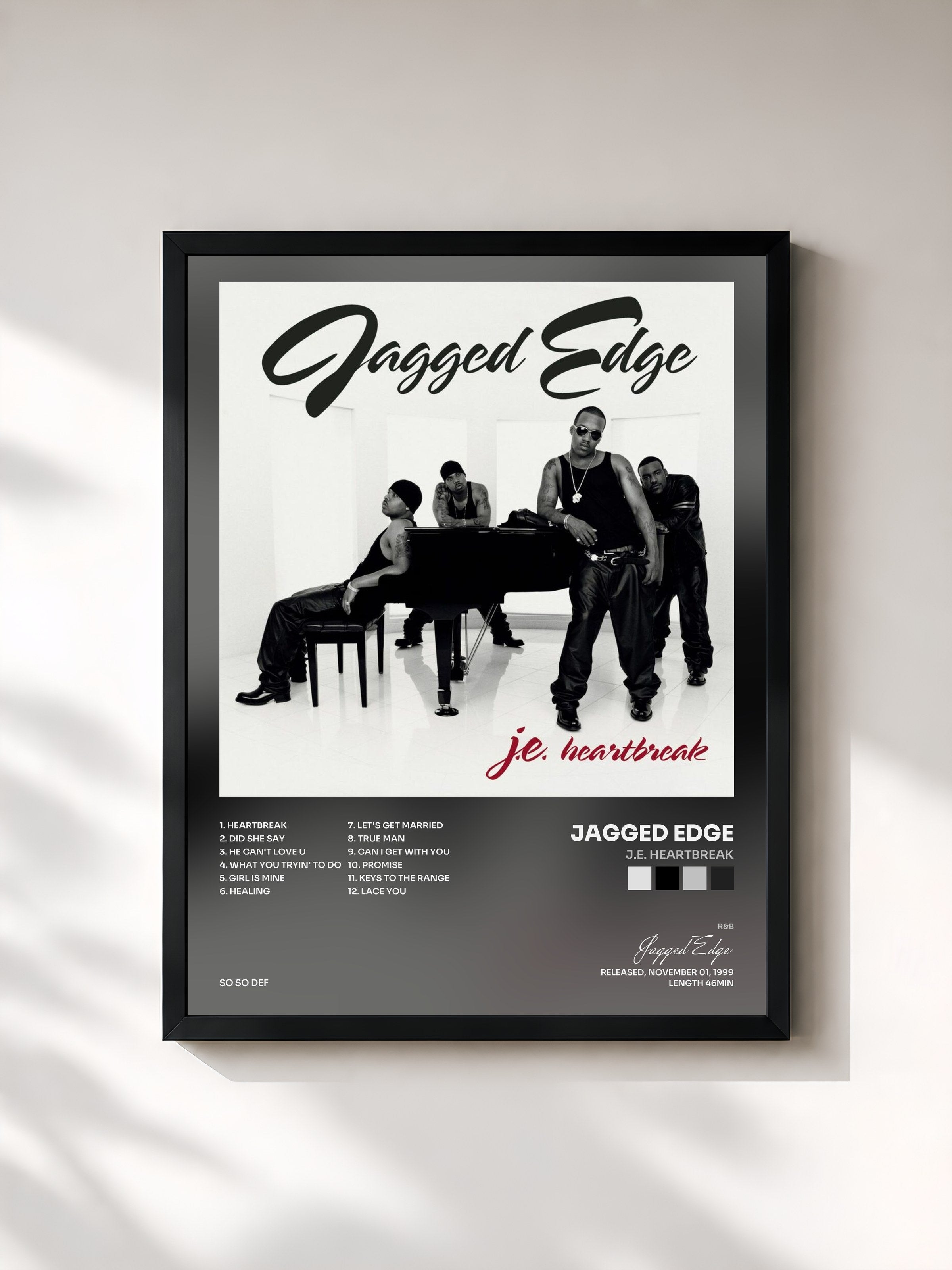 #noir Tableau de l'album J.E. Heartbreak de Jagged Edge, cadre noir, imprimé et encadré en France
