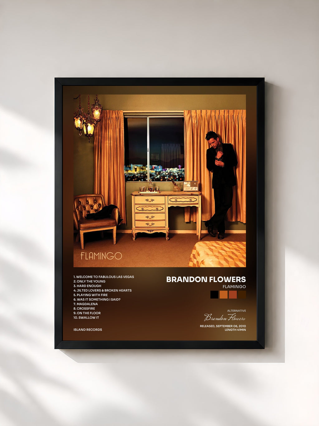 #noir Tableau de l'album Flamingo de Brandon Flowers, cadre noir, imprimé et encadré en France