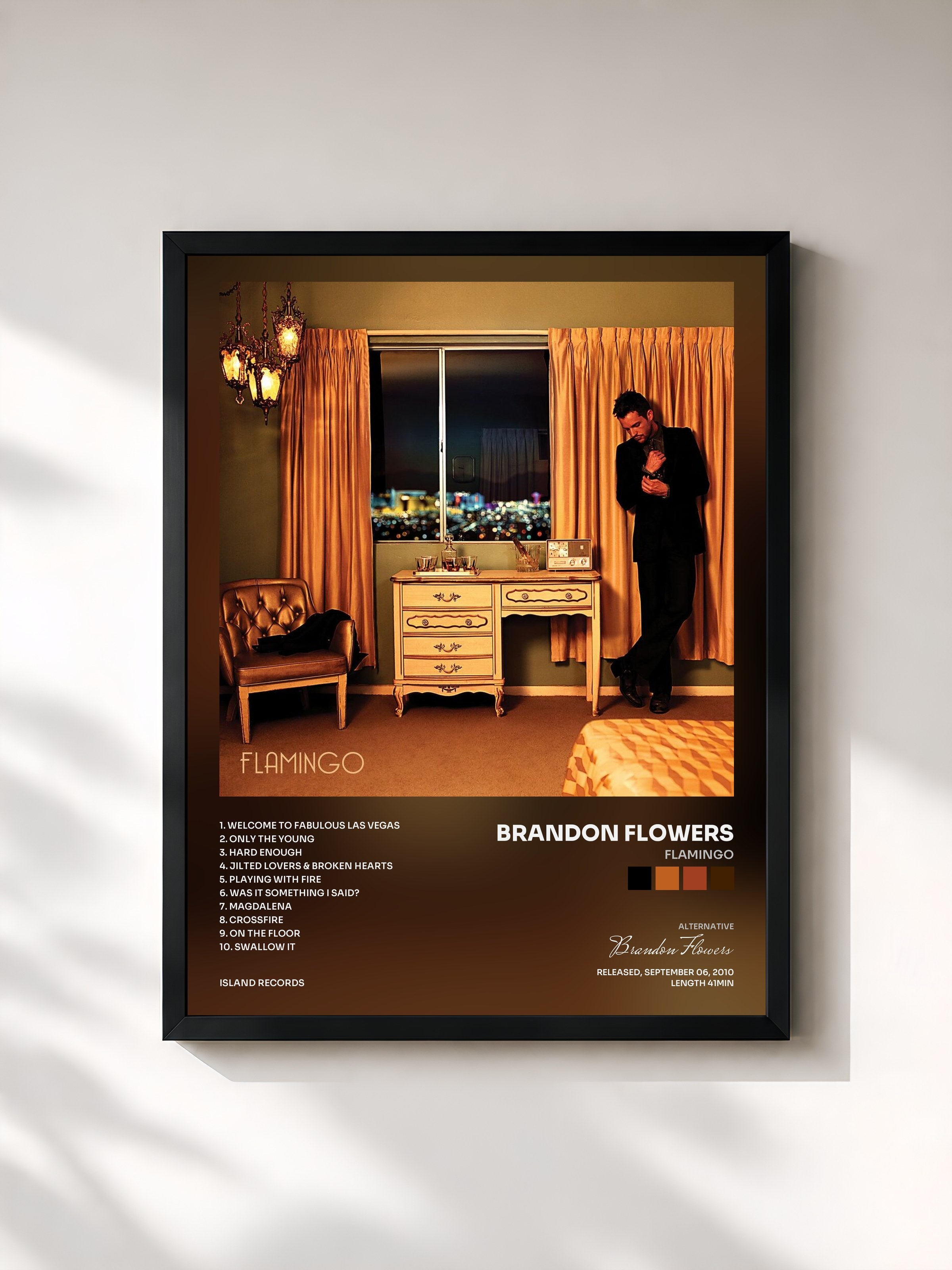 #noir Tableau de l'album Flamingo de Brandon Flowers, cadre noir, imprimé et encadré en France