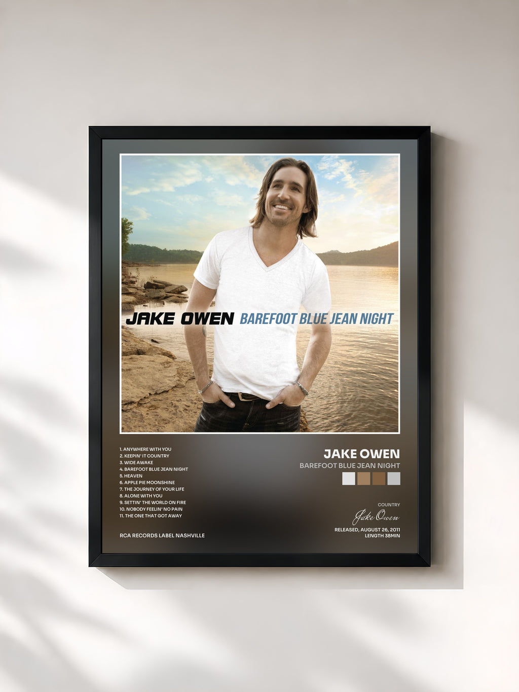 #noir Tableau de l'album Barefoot Blue Jean Night de Jake Owen, cadre noir, imprimé et encadré en France