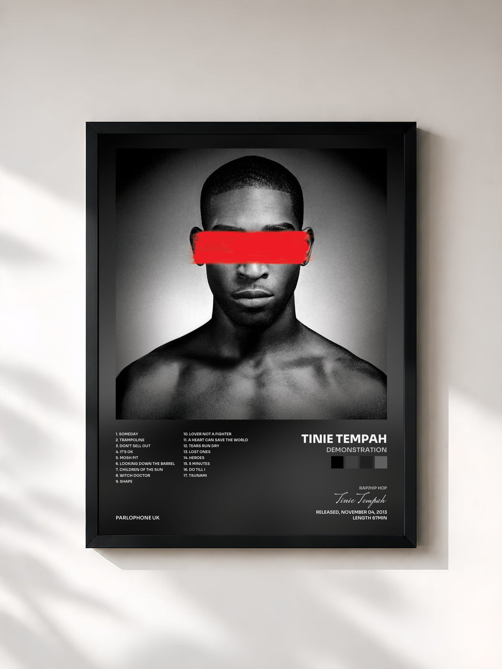 #noir Tableau de l'album Demonstration de Tinie Tempah, cadre noir, imprimé et encadré en France