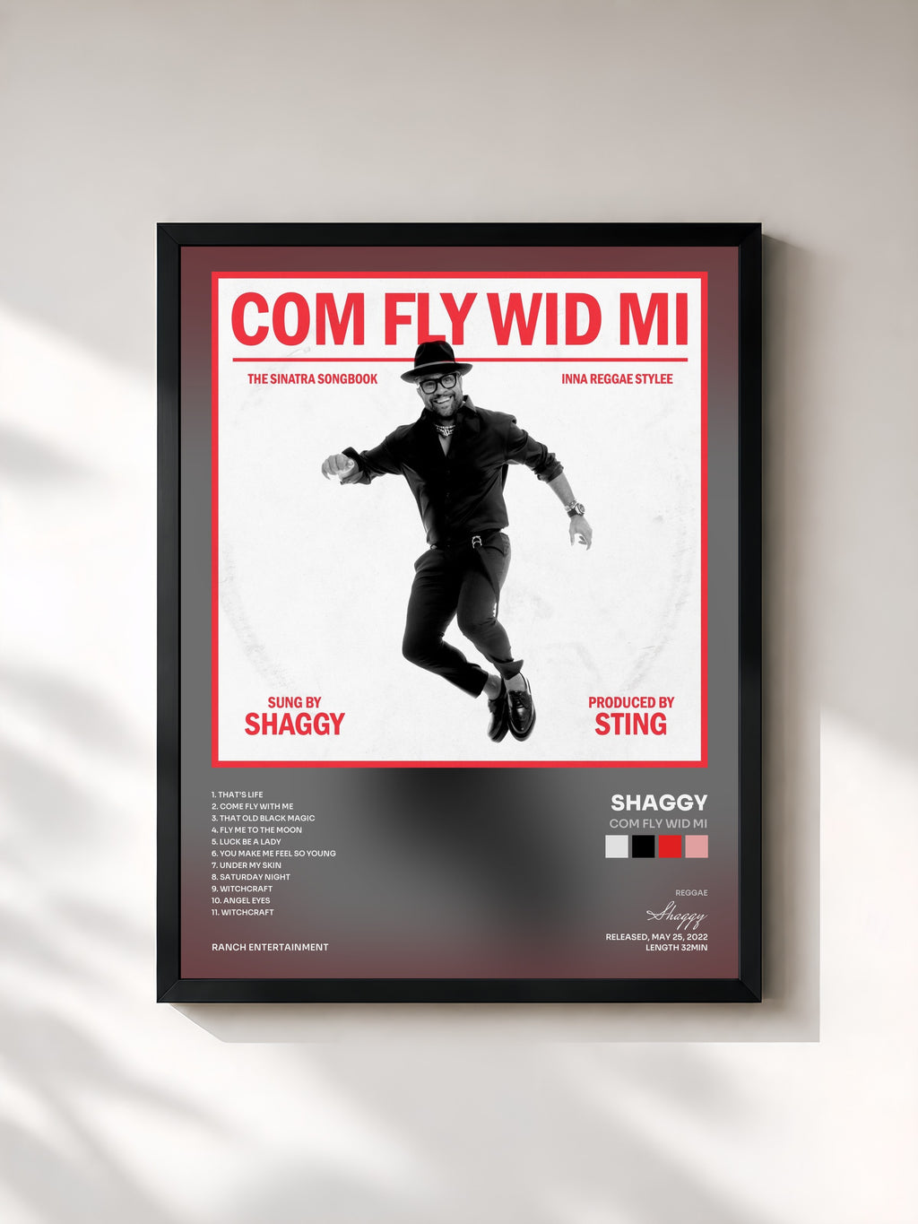 #noir Tableau de l'album Com Fly Wid Mi de Shaggy, cadre noir, imprimé et encadré en France