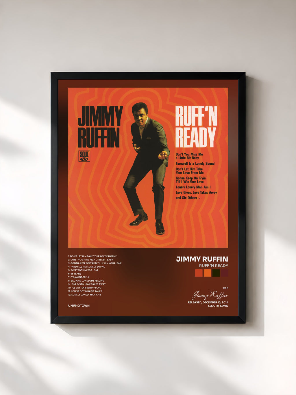 #noir Tableau de l'album Ruff 'N Ready de Jimmy Ruffin, cadre noir, imprimé et encadré en France
