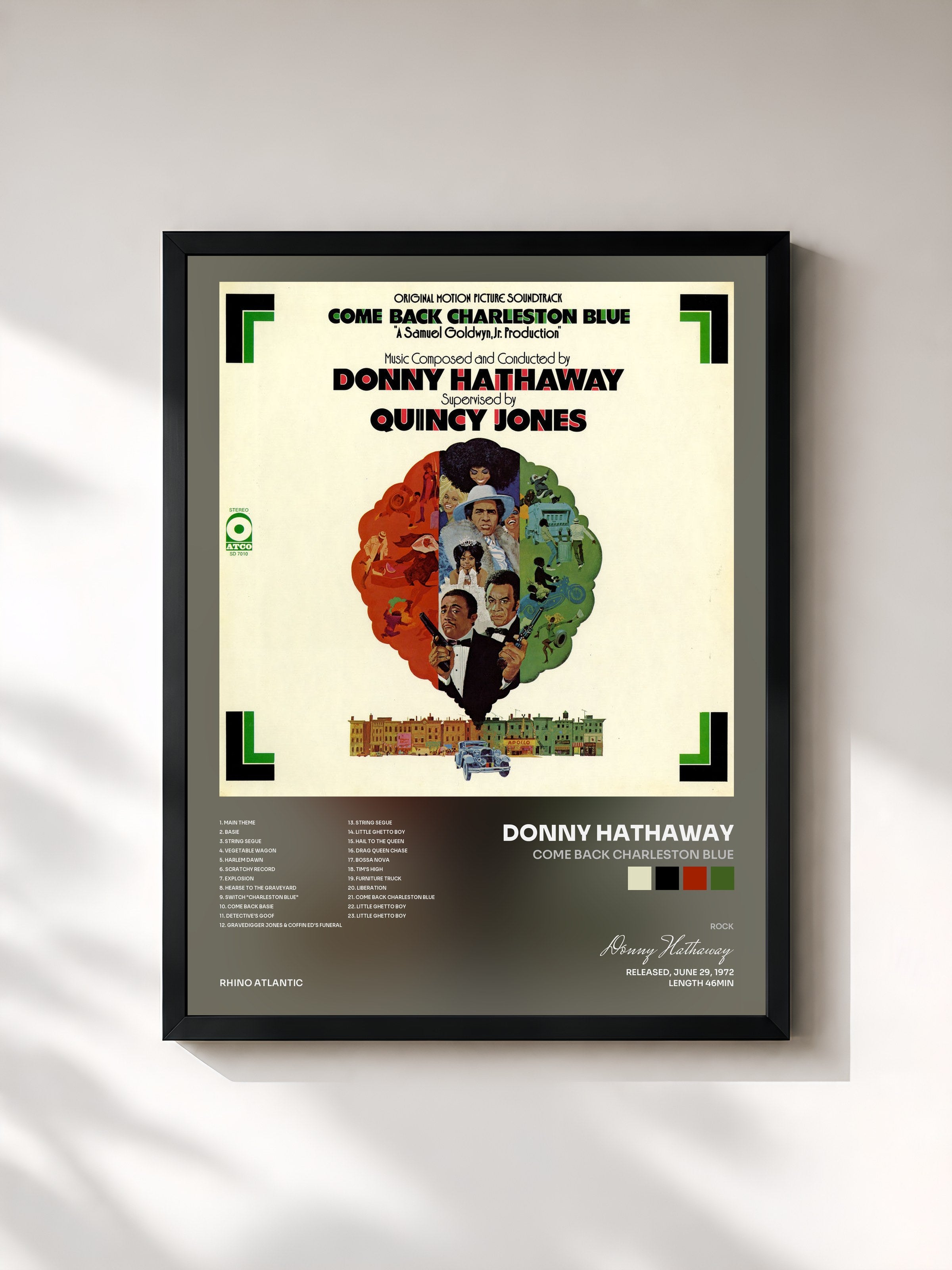 #noir Tableau de l'album Come Back Charleston Blue de Donny Hathaway, cadre noir, imprimé et encadré en France
