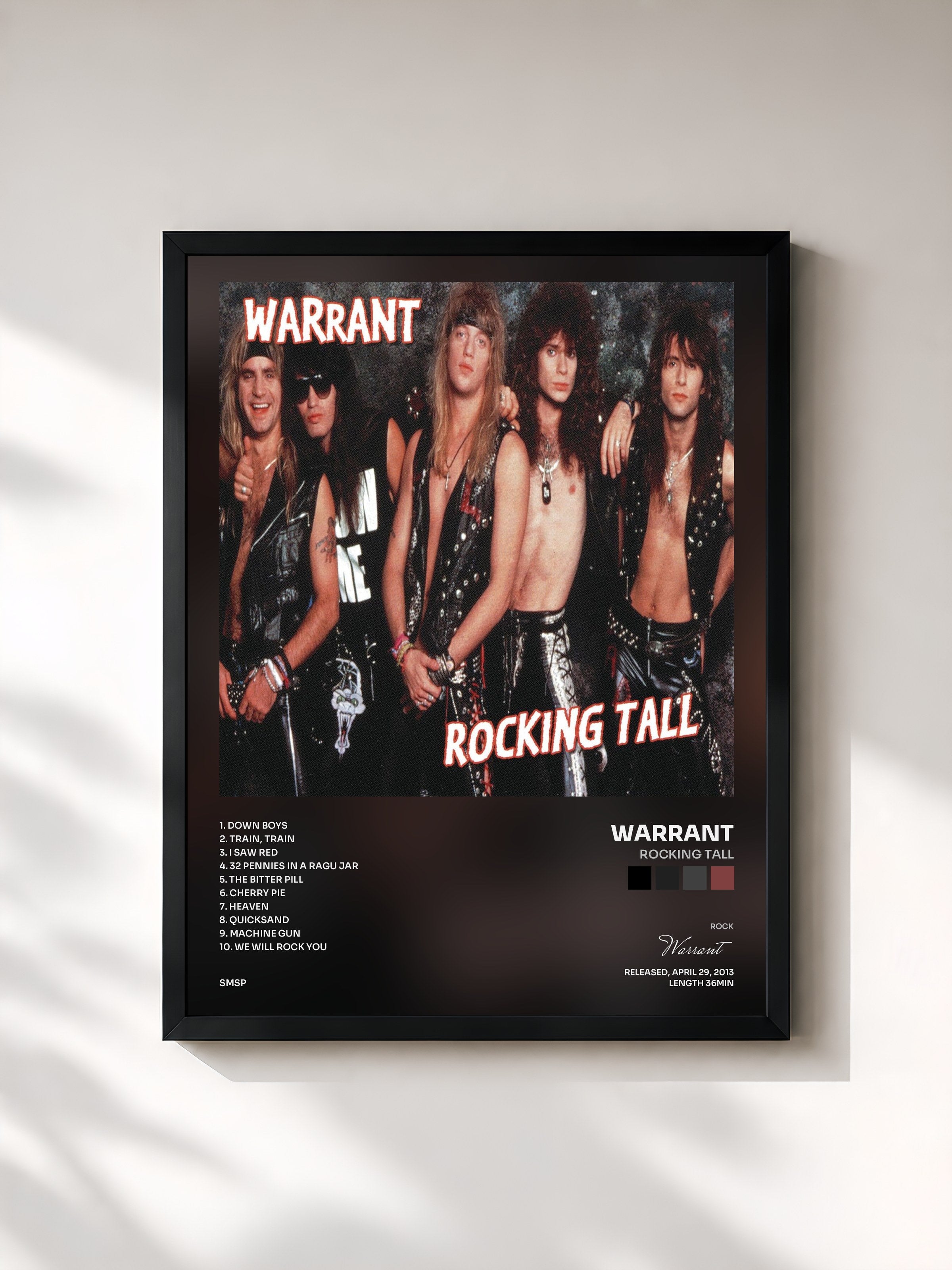 #noir Tableau de l'album Rocking Tall de Warrant, cadre noir, imprimé et encadré en France