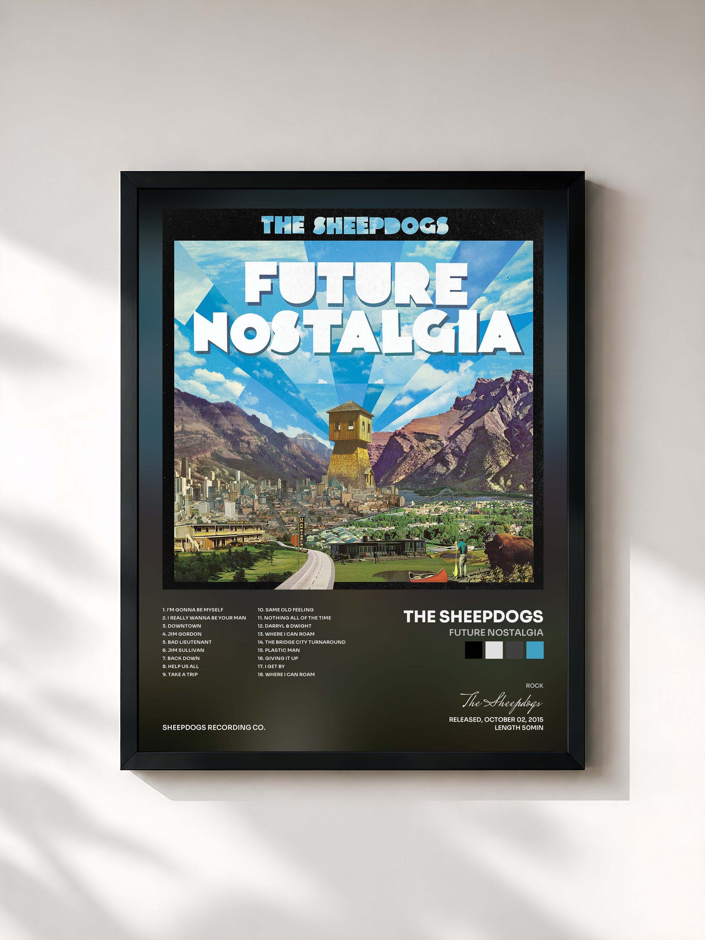 #noir Tableau de l'album Future Nostalgia de The Sheepdogs, cadre noir, imprimé et encadré en France
