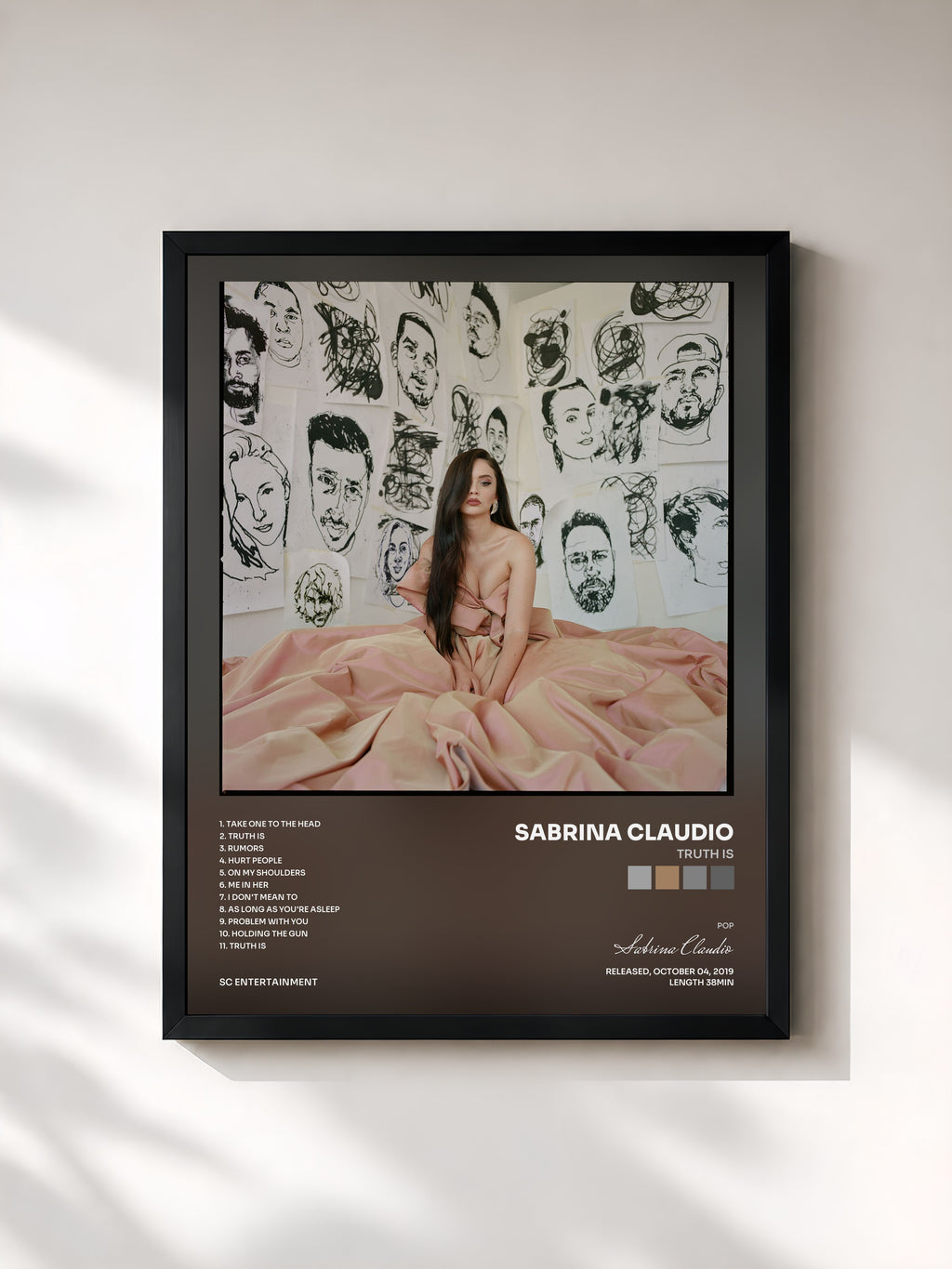 #noir Tableau de l'album Truth Is de Sabrina Claudio, cadre noir, imprimé et encadré en France