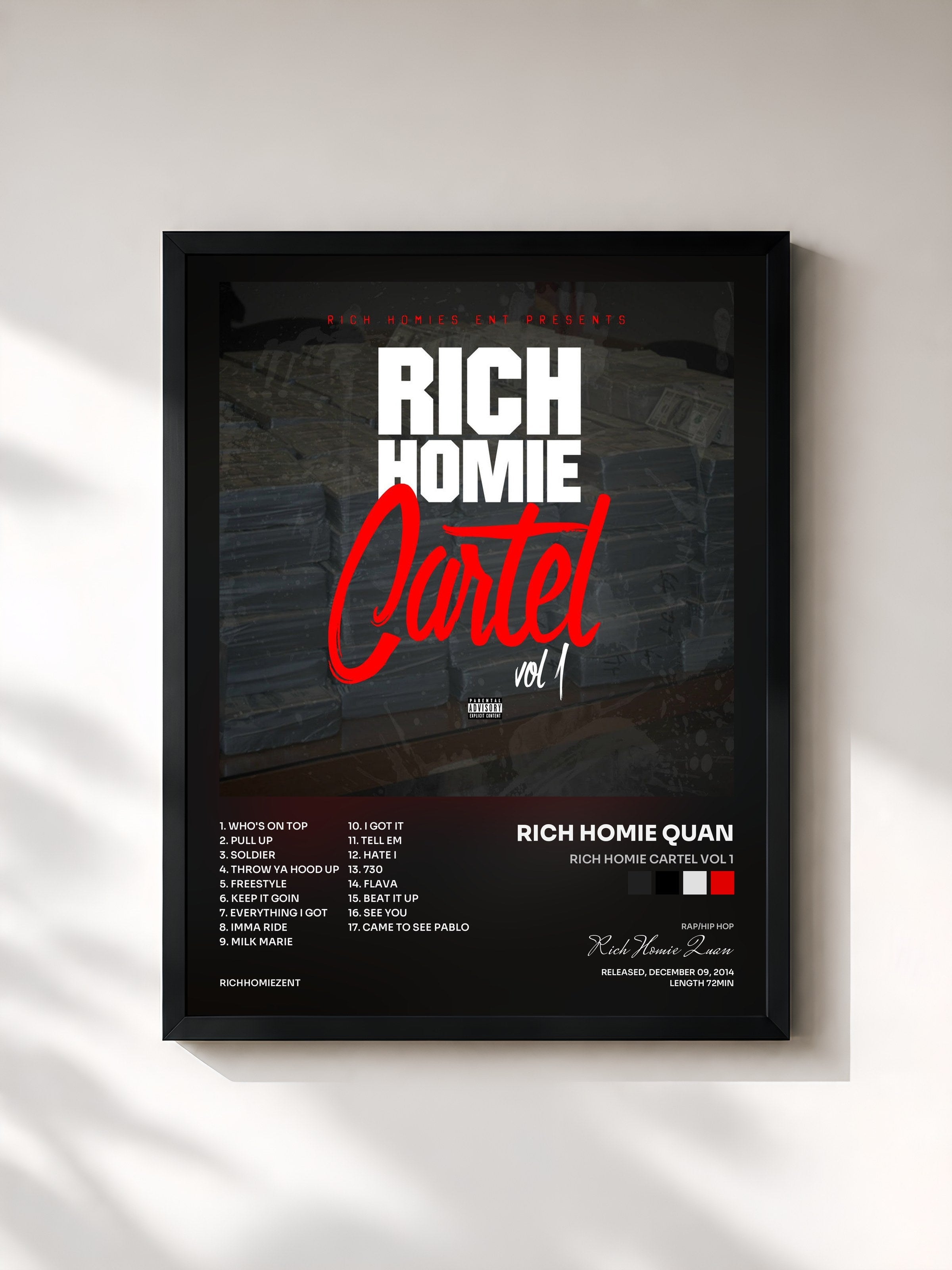 #noir Tableau de l'album Rich Homie Cartel Vol 1 de Rich Homie Quan, cadre noir, imprimé et encadré en France
