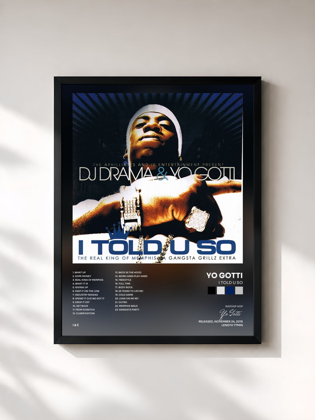 #noir Tableau de l'album I Told U So de Yo Gotti, cadre noir, imprimé et encadré en France
