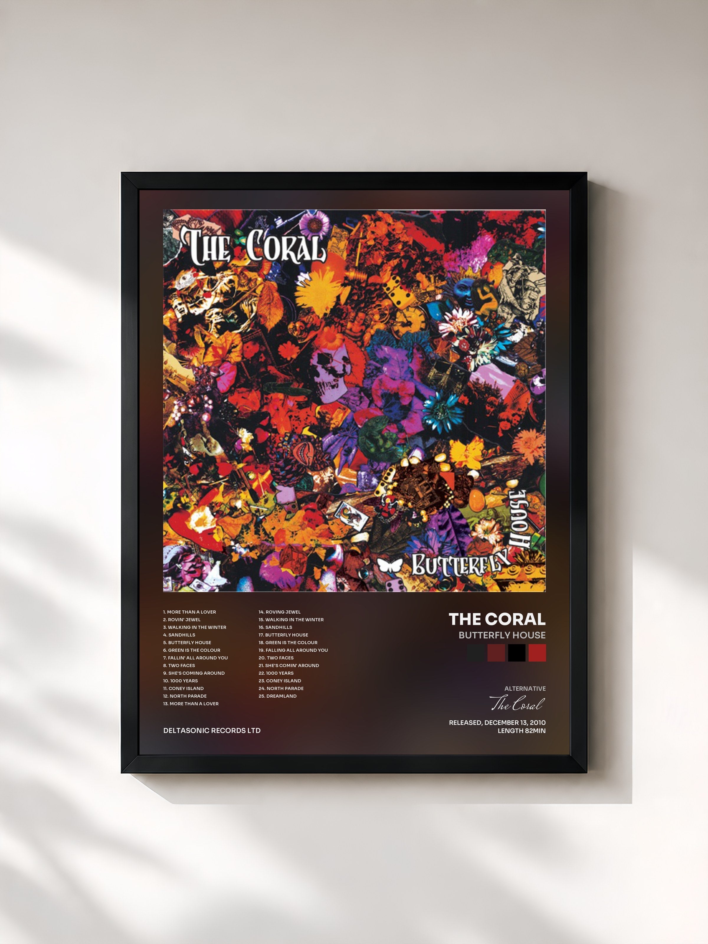 #noir Tableau de l'album Butterfly House de The Coral, cadre noir, imprimé et encadré en France