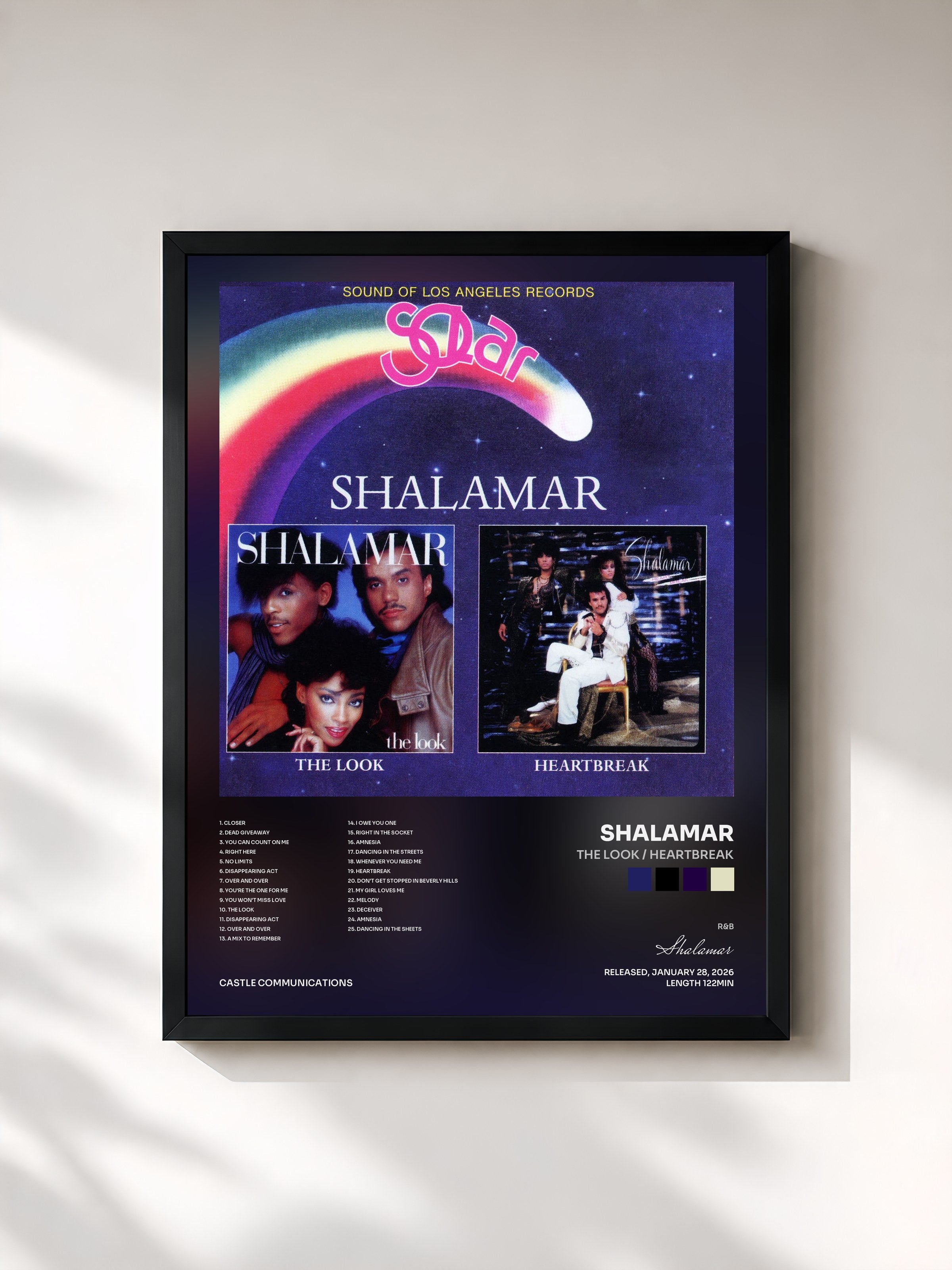 #noir Tableau de l'album The Look / Heartbreak de Shalamar, cadre noir, imprimé et encadré en France