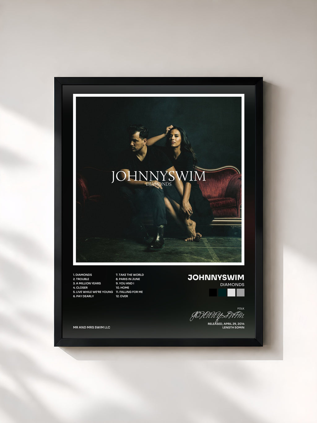 #noir Tableau de l'album Diamonds de JOHNNYSWIM, cadre noir, imprimé et encadré en France