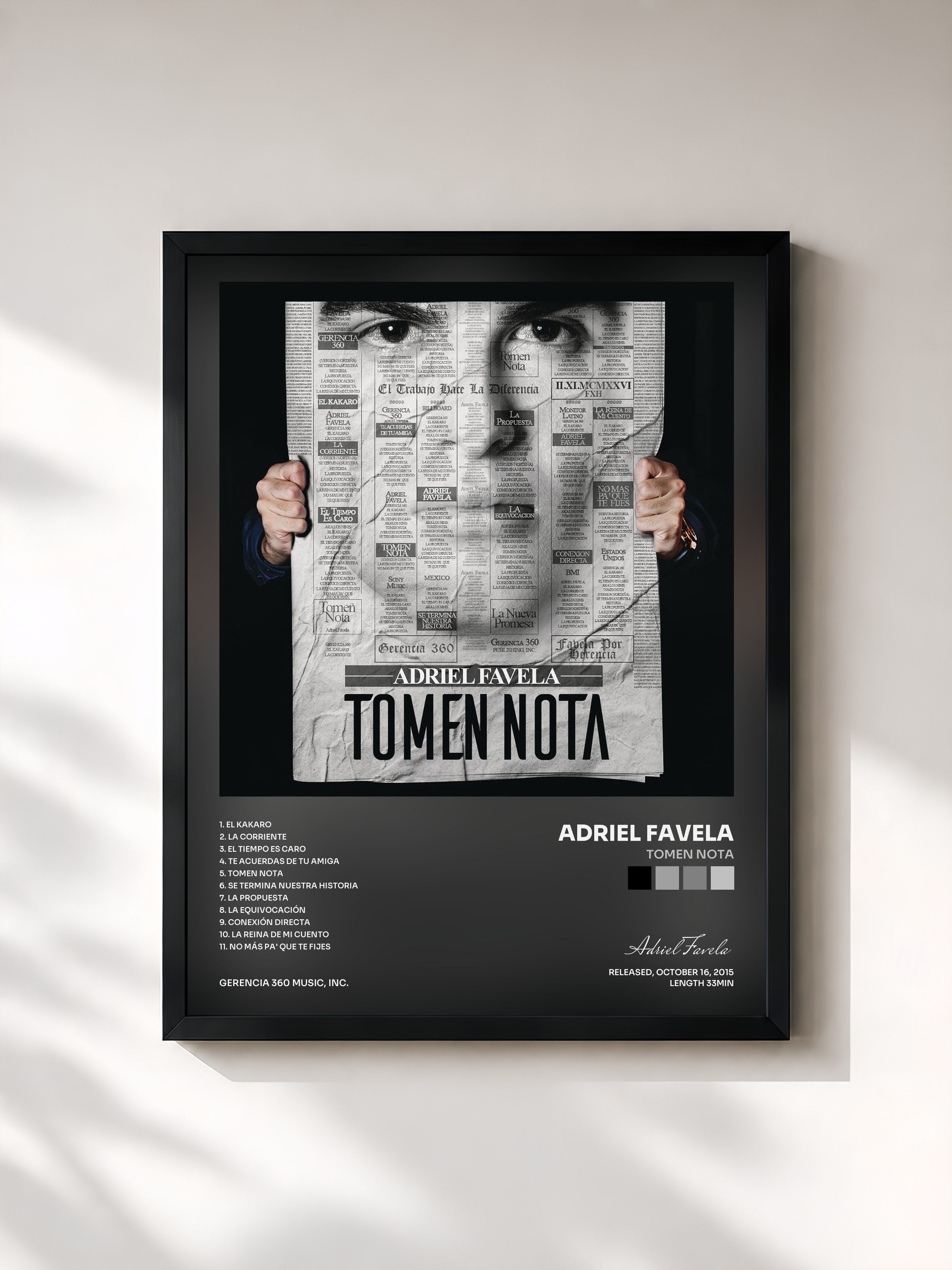 #noir Tableau de l'album Tomen Nota de Adriel Favela, cadre noir, imprimé et encadré en France