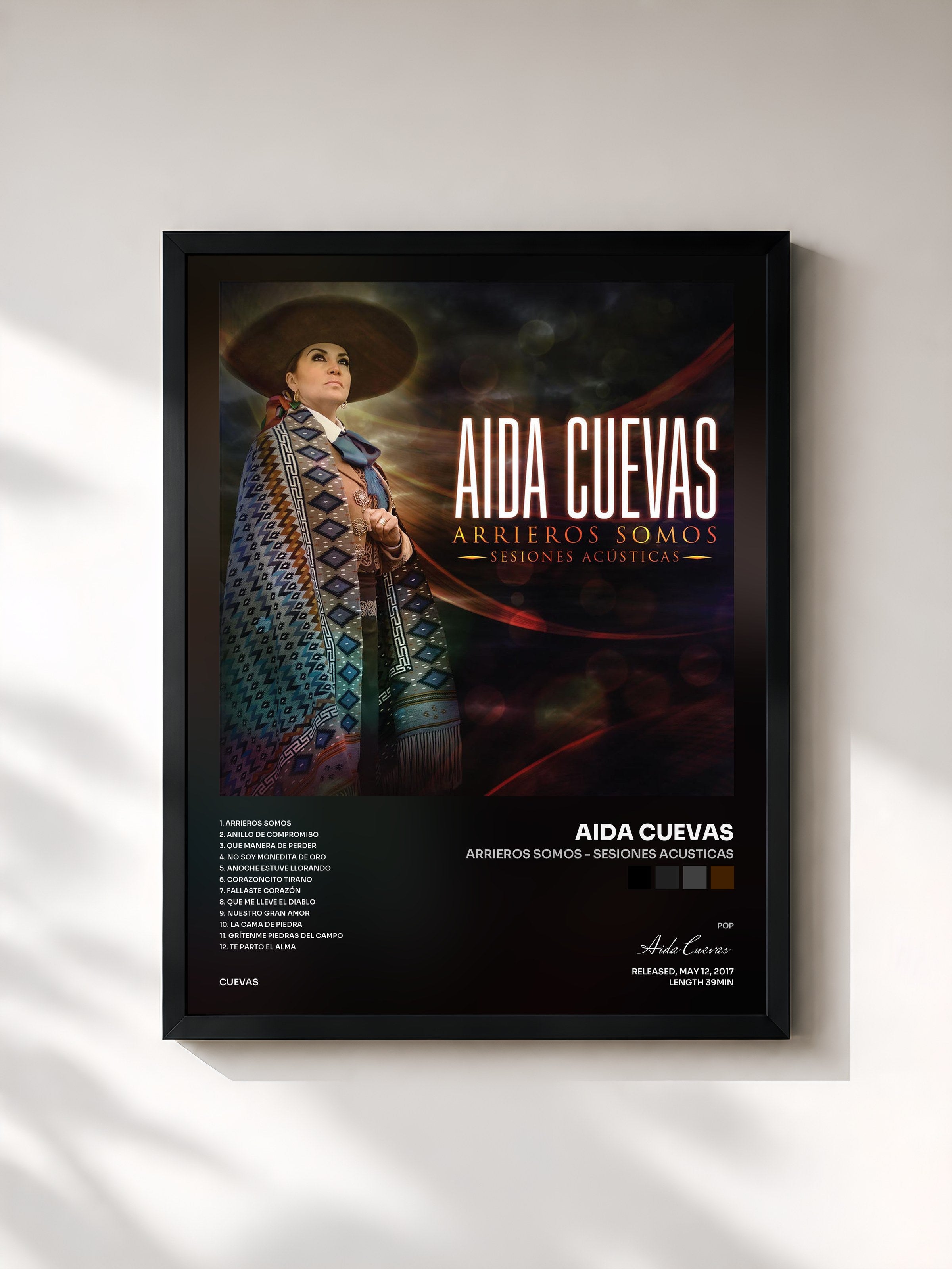 #noir Tableau de l'album Arrieros Somos - Sesiones Acusticas de Aida Cuevas, cadre noir, imprimé et encadré en France