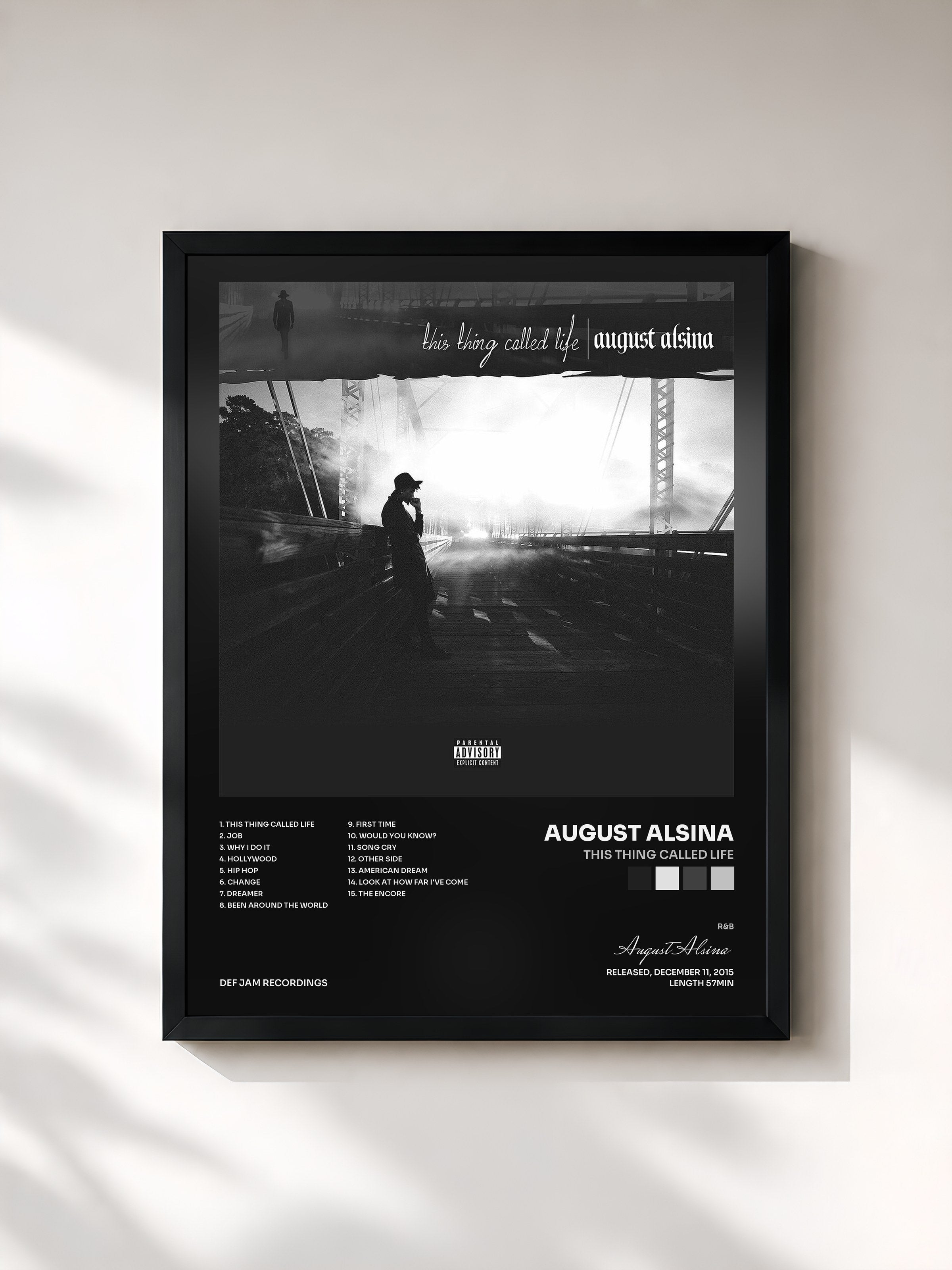 #noir Tableau de l'album This Thing Called Life de August Alsina, cadre noir, imprimé et encadré en France