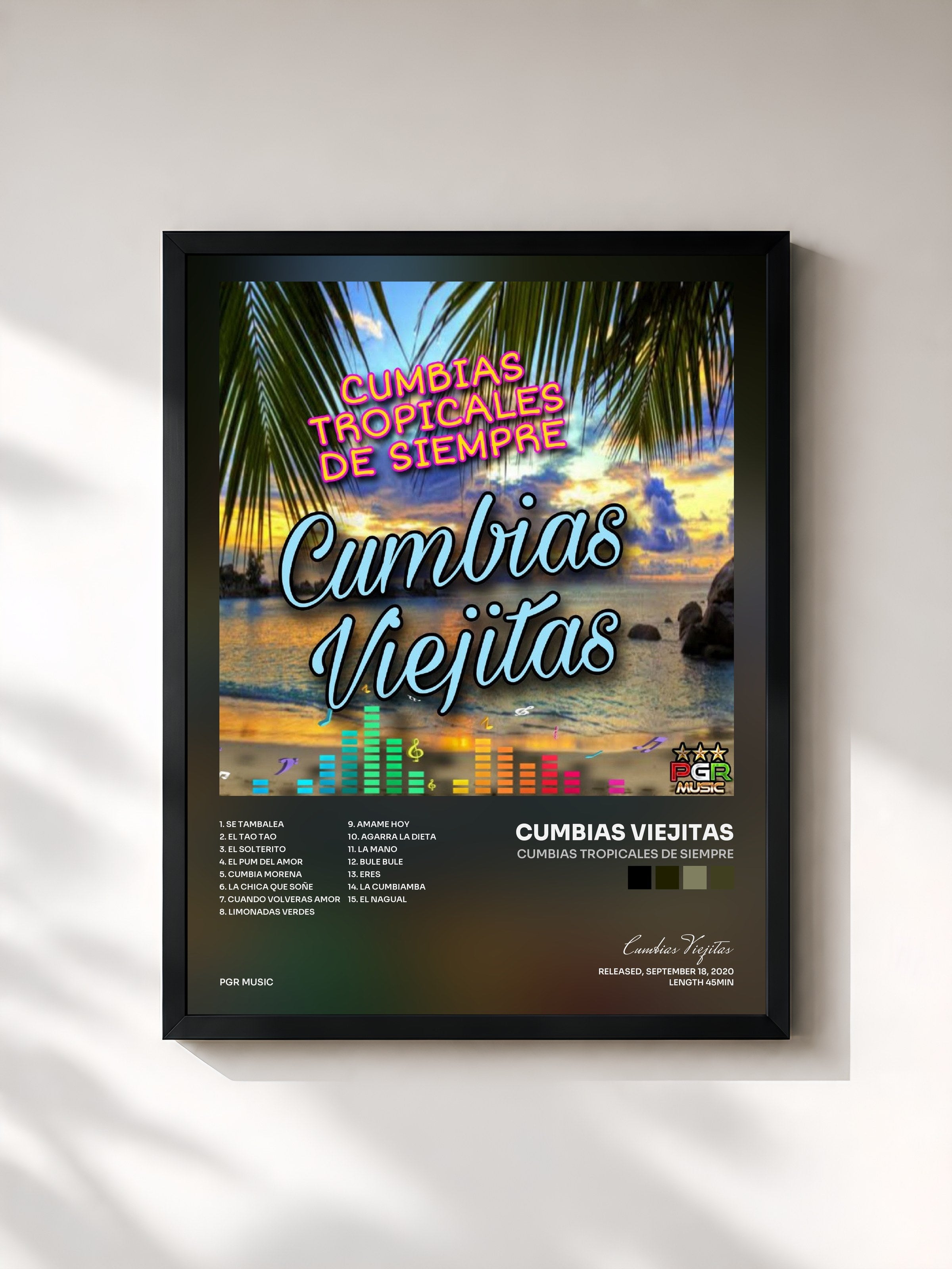 #noir Tableau de l'album Cumbias Tropicales De Siempre de Cumbias Viejitas, cadre noir, imprimé et encadré en France