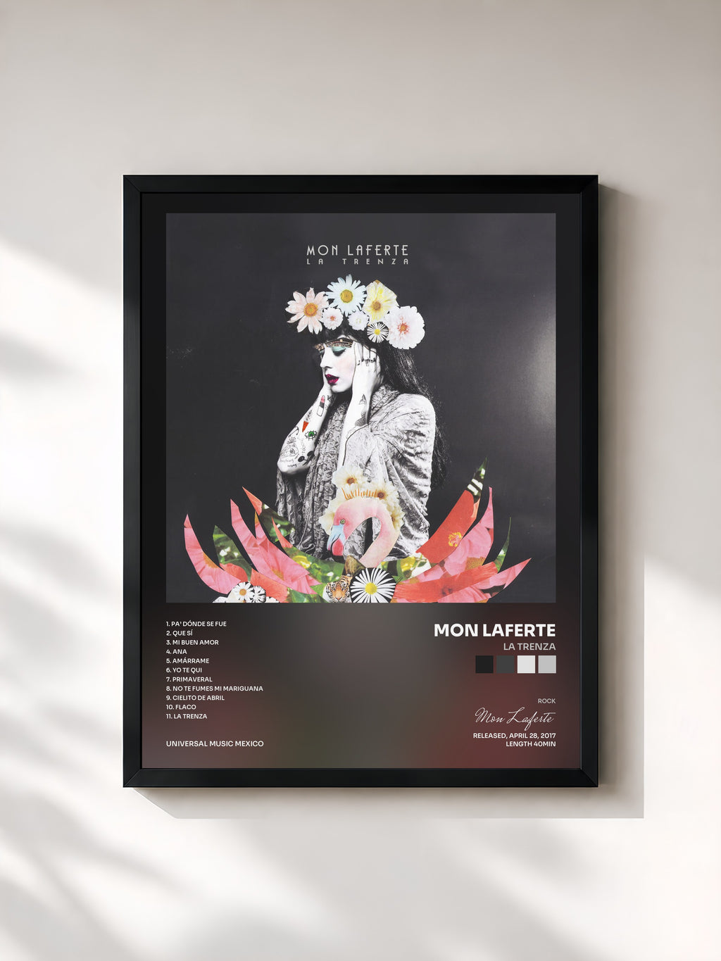 #noir Tableau de l'album La Trenza de Mon Laferte, cadre noir, imprimé et encadré en France