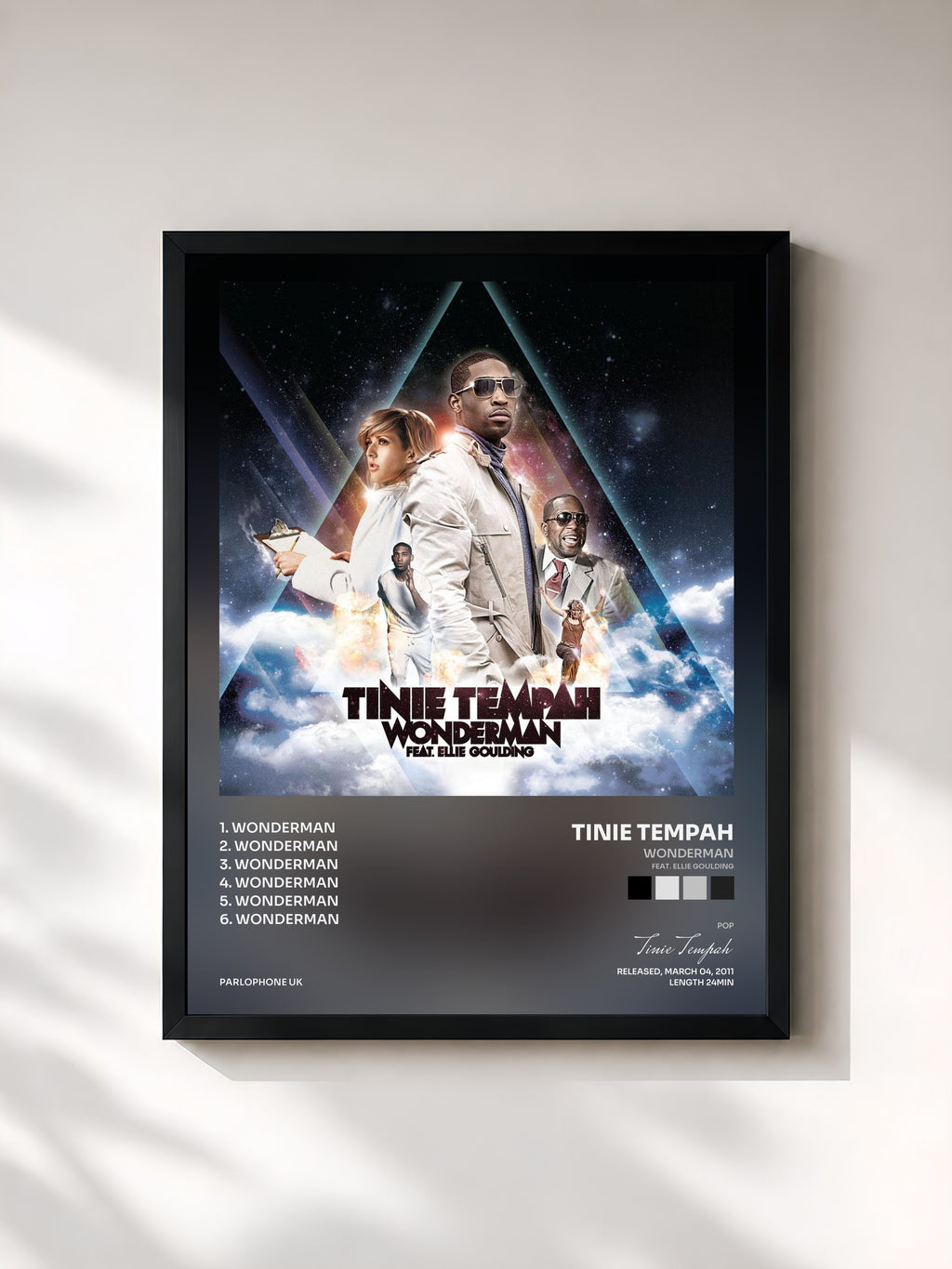 #noir Wonderman (feat. Ellie Goulding) von Tinie Tempah als gerahmter Kunstdruck, schwarzer Rahmen, gedruckt und gerahmt in Frankreich