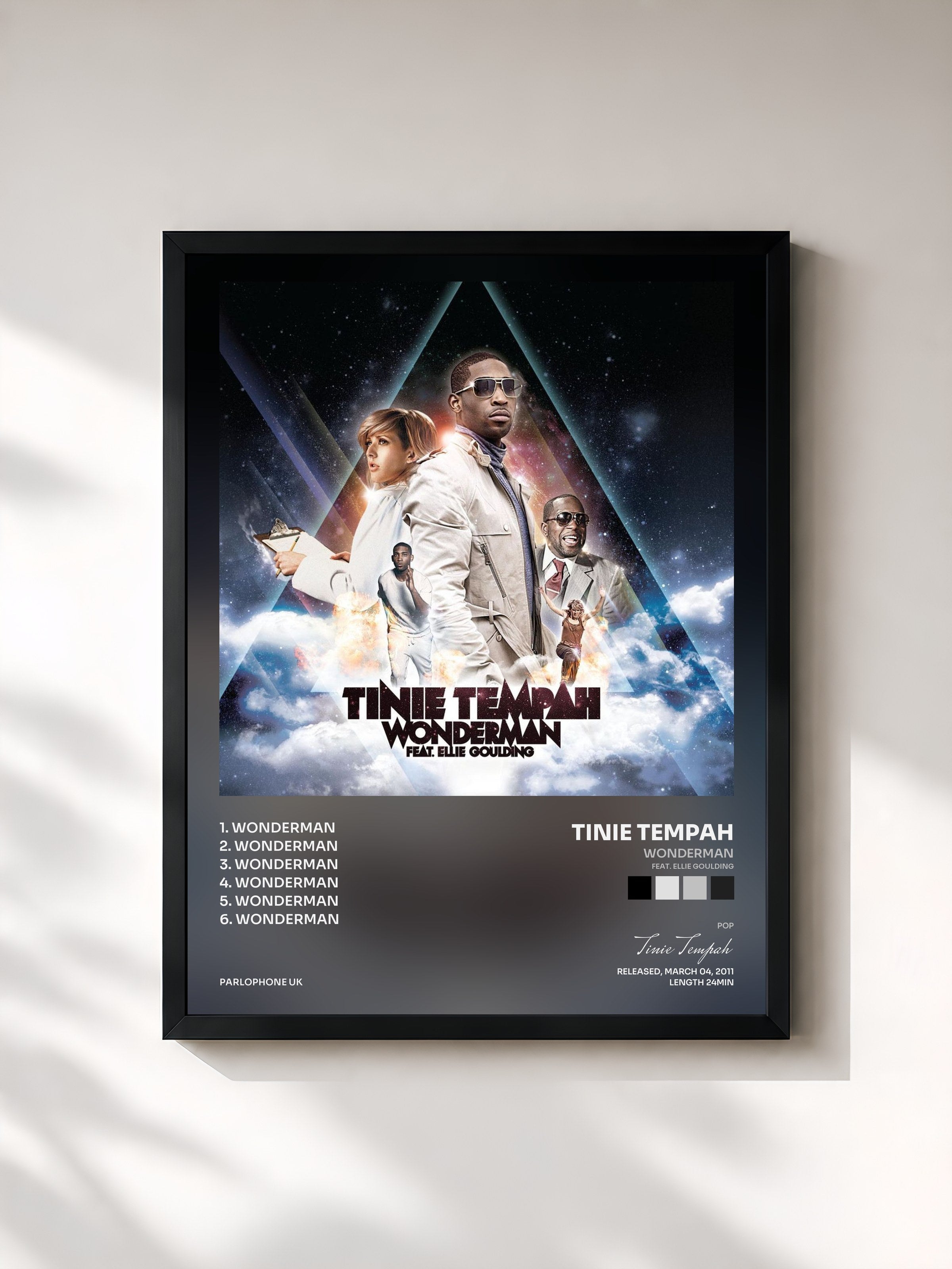 #noir Tableau de l'album Wonderman (feat. Ellie Goulding) de Tinie Tempah, cadre noir, imprimé et encadré en France