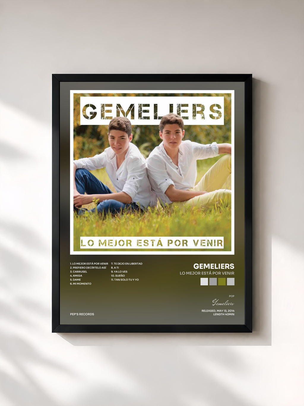 #noir Tableau de l'album Lo Mejor Está por Venir de Gemeliers, cadre noir, imprimé et encadré en France