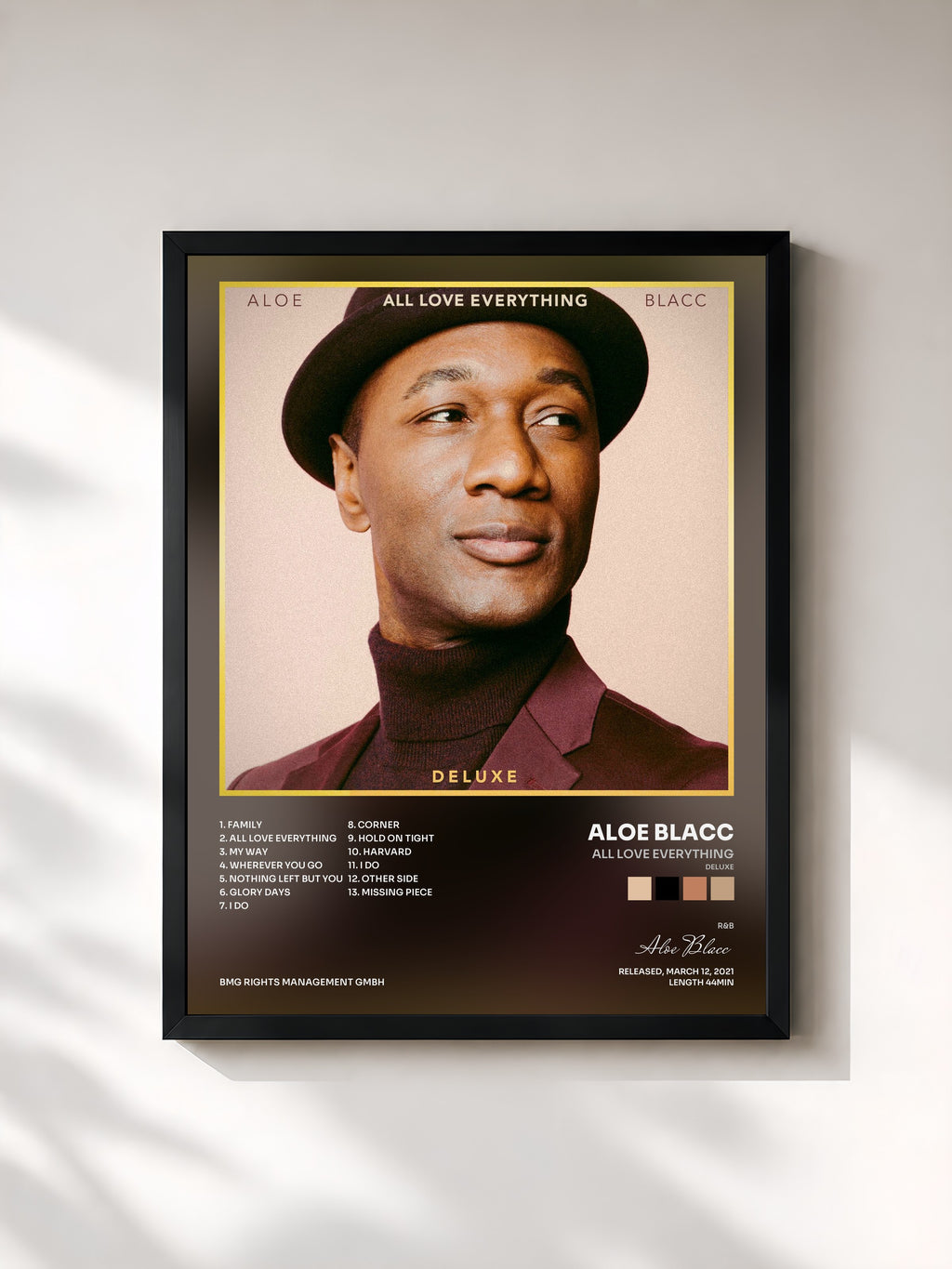 #noir Tableau de l'album All Love Everything (Deluxe) de Aloe Blacc, cadre noir, imprimé et encadré en France