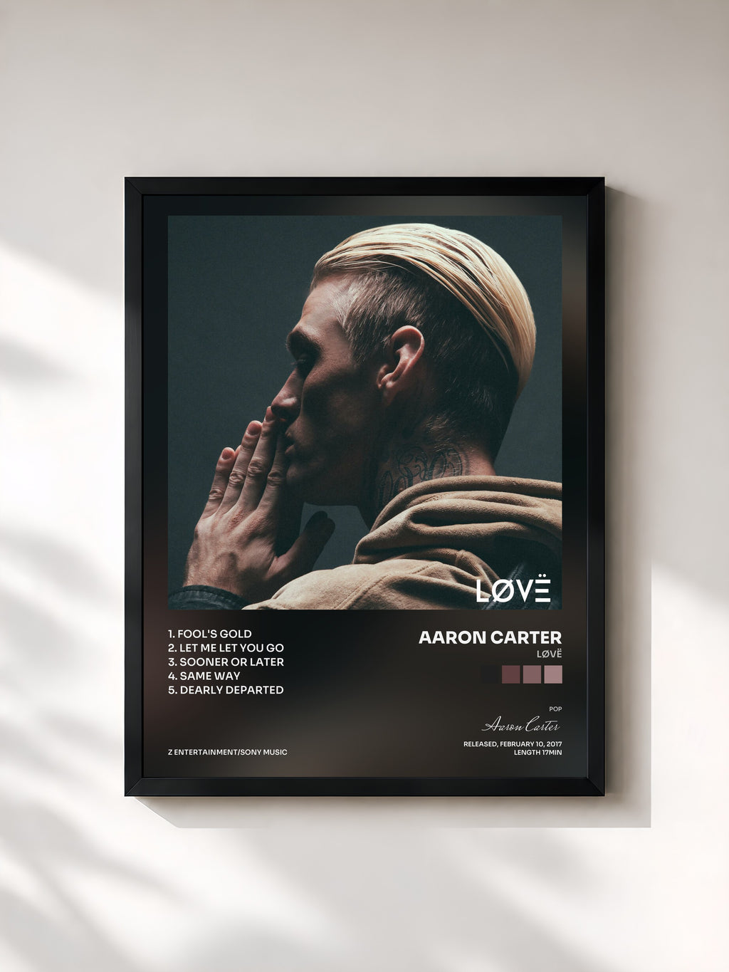 #noir Tableau de l'album LøVë de Aaron Carter, cadre noir, imprimé et encadré en France