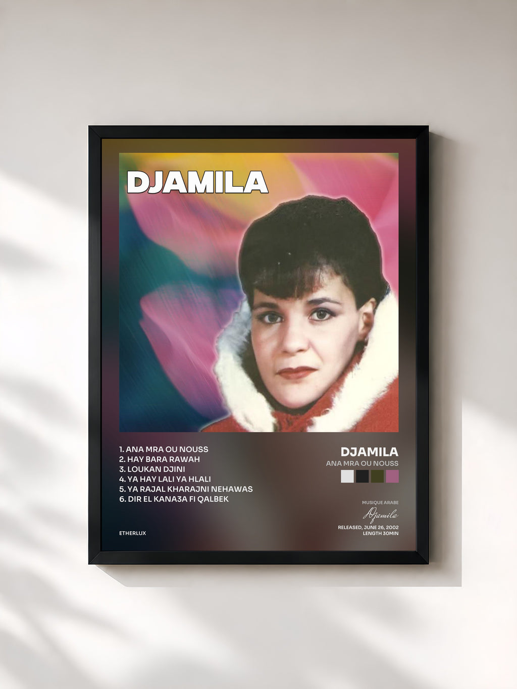 #noir Tableau de l'album Ana Mra Ou Nouss de Djamila, cadre noir, imprimé et encadré en France