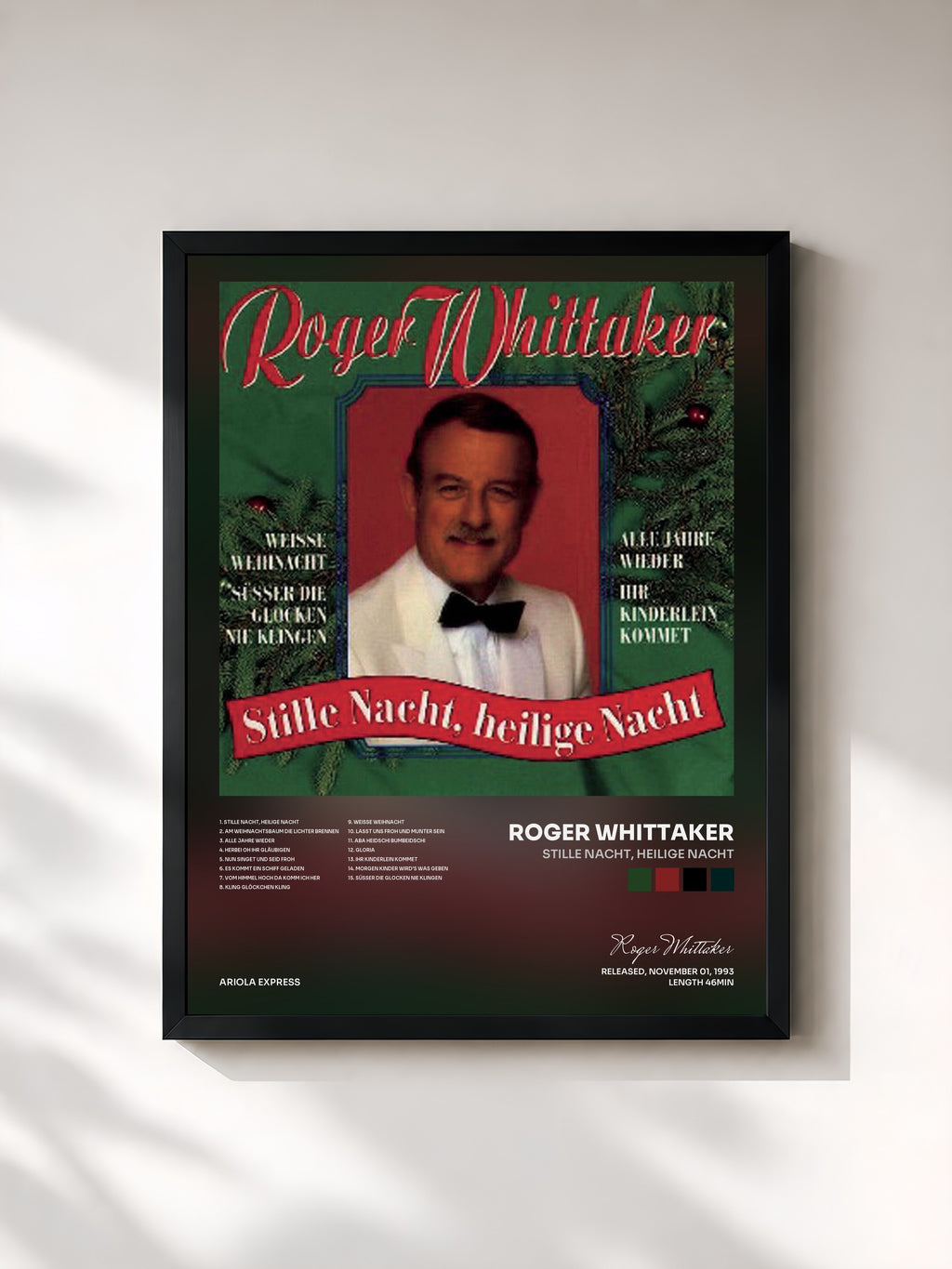 #noir Tableau de l'album Stille Nacht, heilige Nacht de Roger Whittaker, cadre noir, imprimé et encadré en France