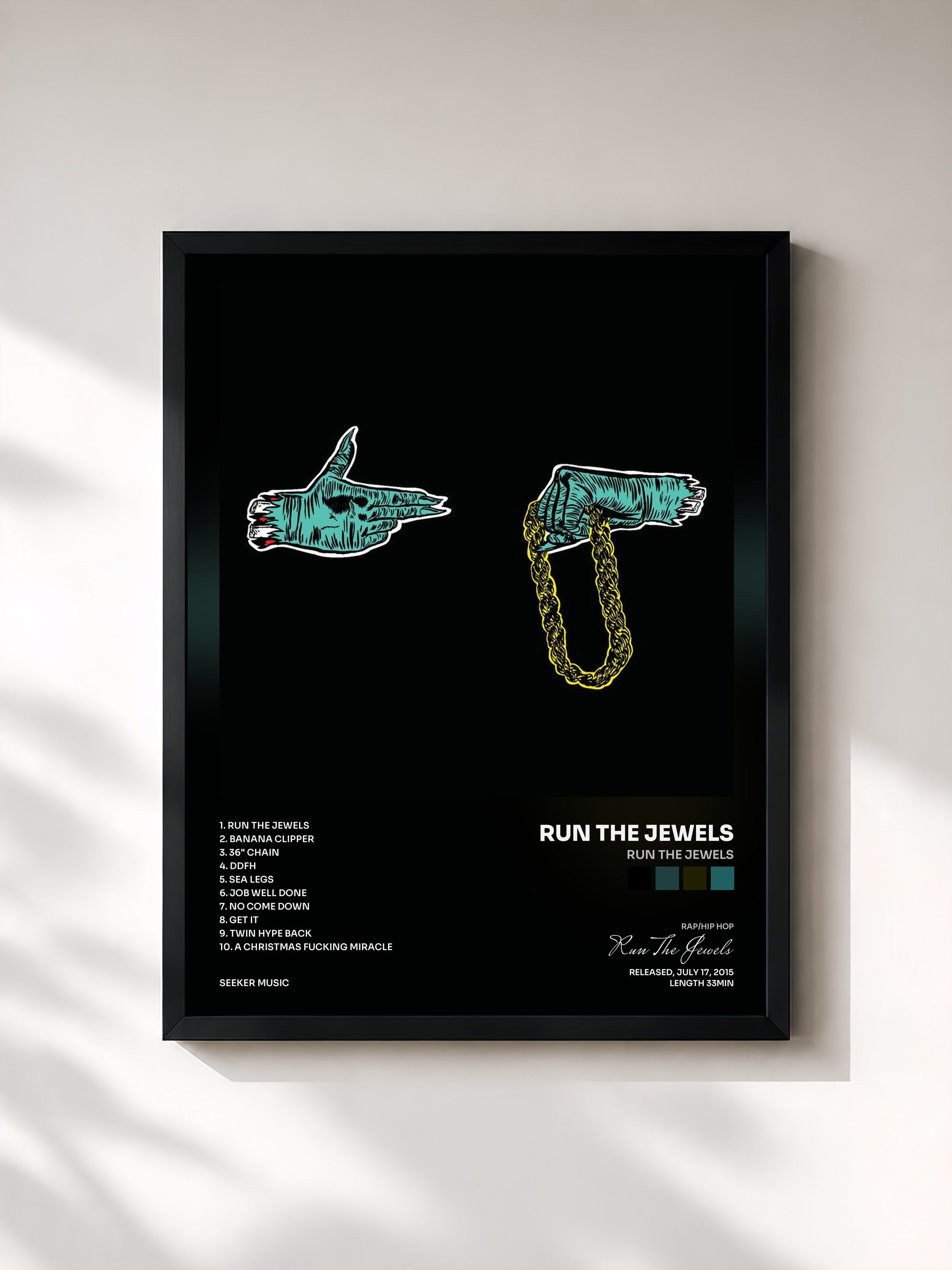 #noir Tableau de l'album Run The Jewels de Run The Jewels, cadre noir, imprimé et encadré en France