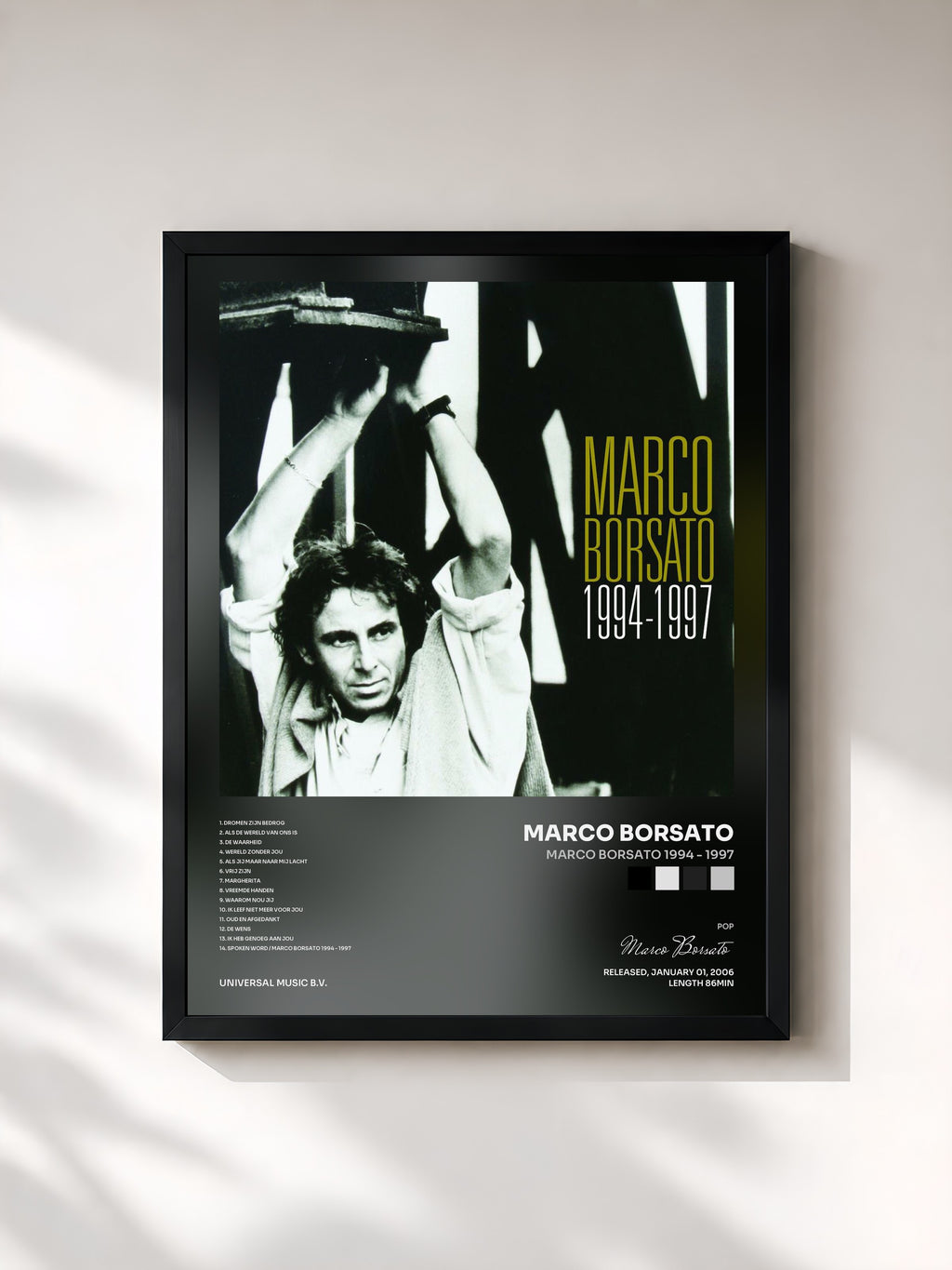 #noir Tableau de l'album Marco Borsato 1994 - 1997 de Marco Borsato, cadre noir, imprimé et encadré en France