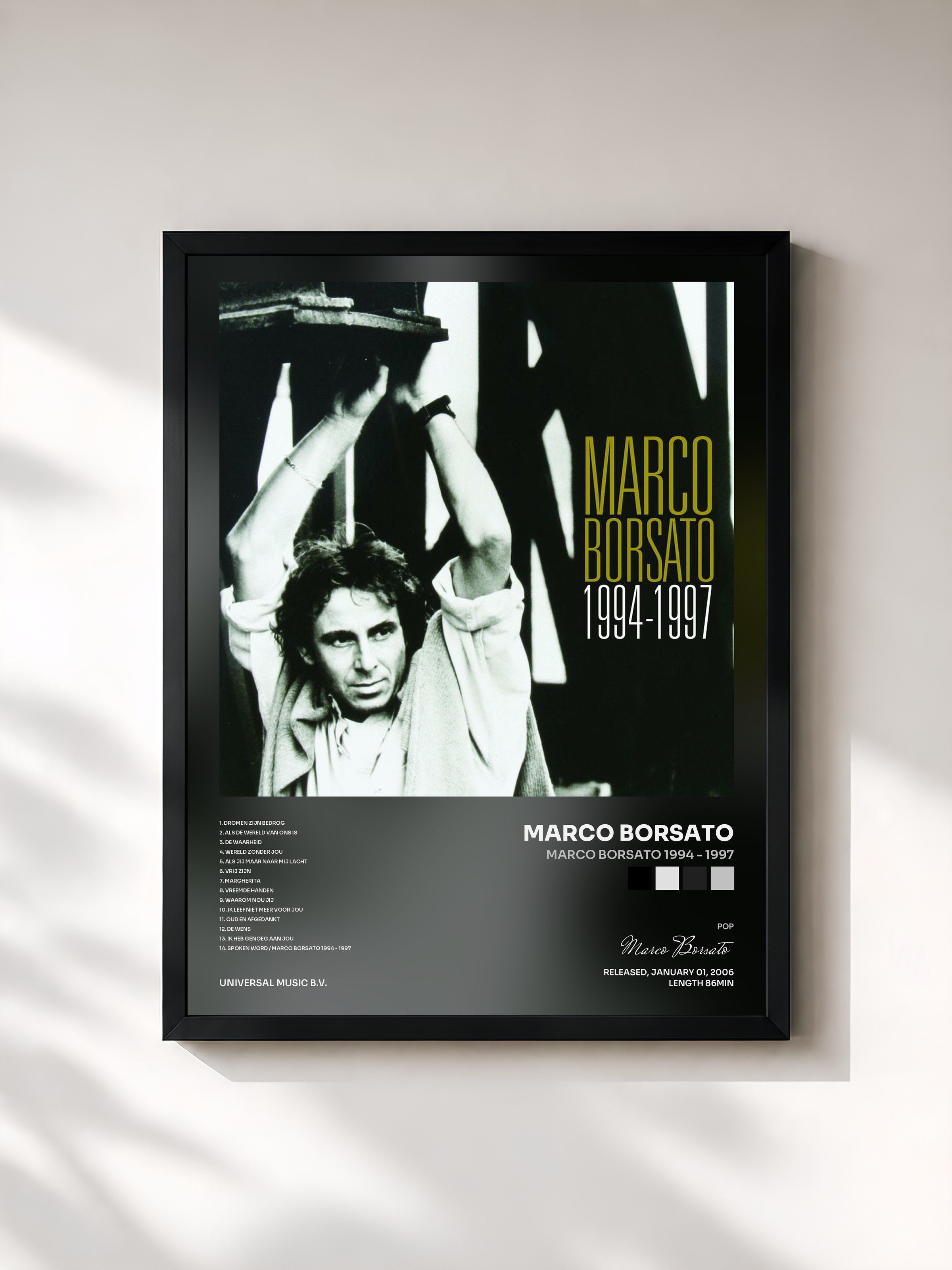 #noir Tableau de l'album Marco Borsato 1994 - 1997 de Marco Borsato, cadre noir, imprimé et encadré en France