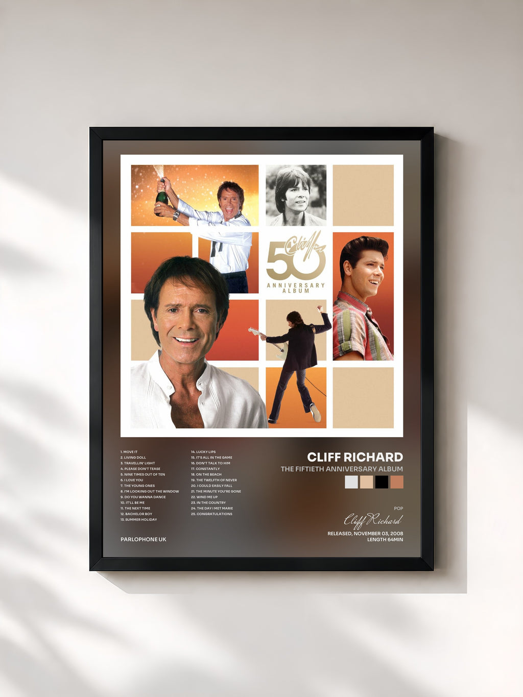 #noir Tableau de l'album The Fiftieth Anniversary Album de Cliff Richard, cadre noir, imprimé et encadré en France