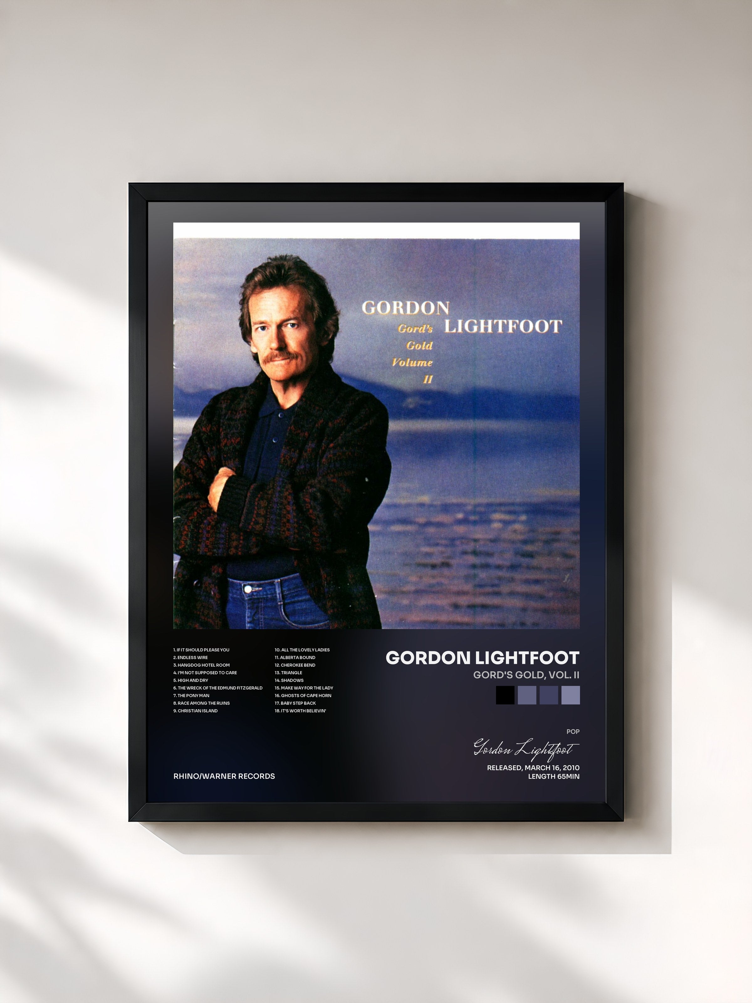 #noir Tableau de l'album Gord's Gold, Vol. II de Gordon Lightfoot, cadre noir, imprimé et encadré en France