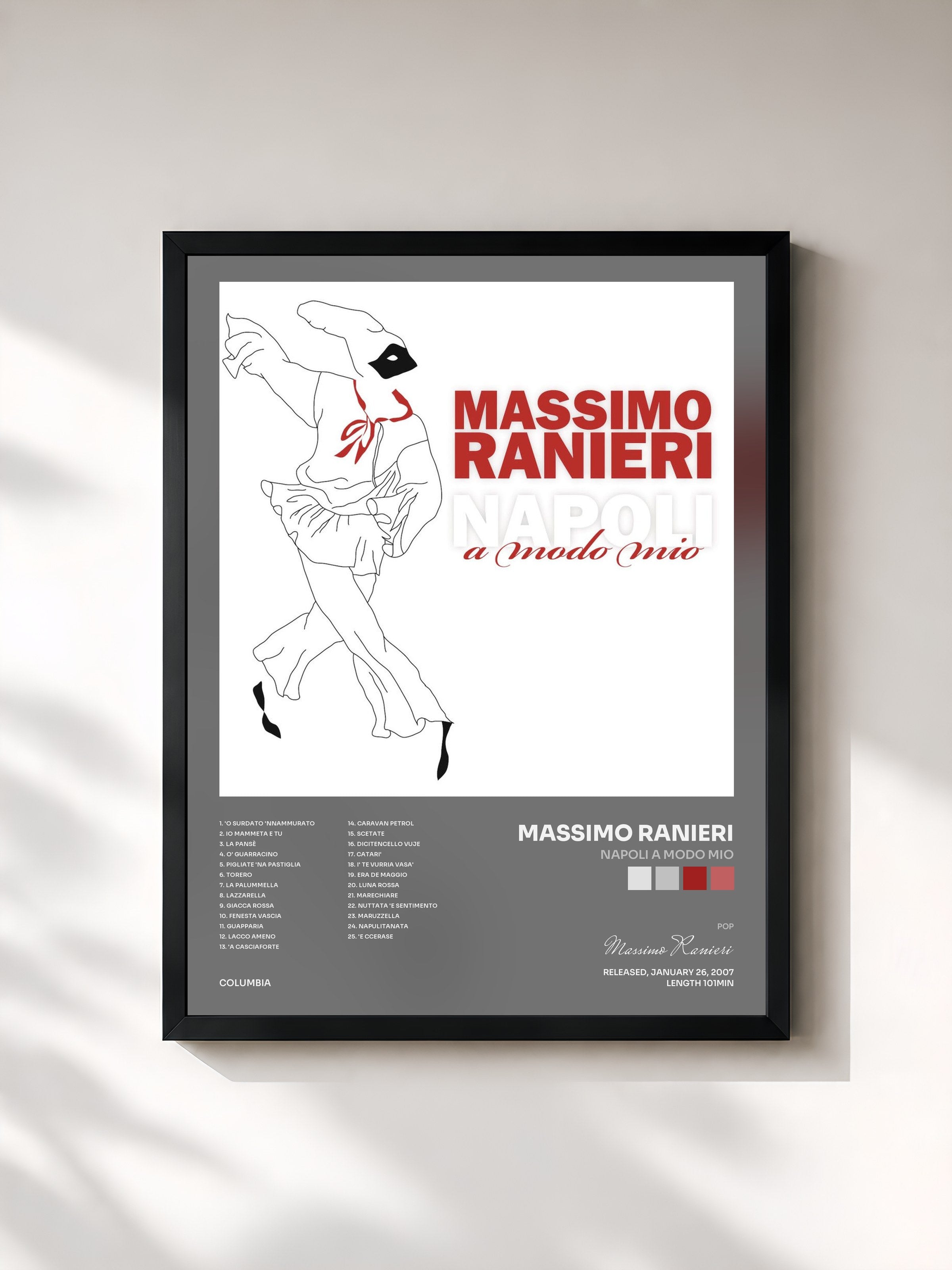 #noir Tableau de l'album Napoli A Modo Mio de Massimo Ranieri, cadre noir, imprimé et encadré en France