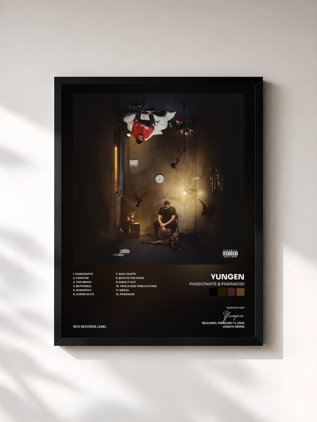 #noir Tableau de l'album Passionate & Paranoid de Yungen, cadre noir, imprimé et encadré en France