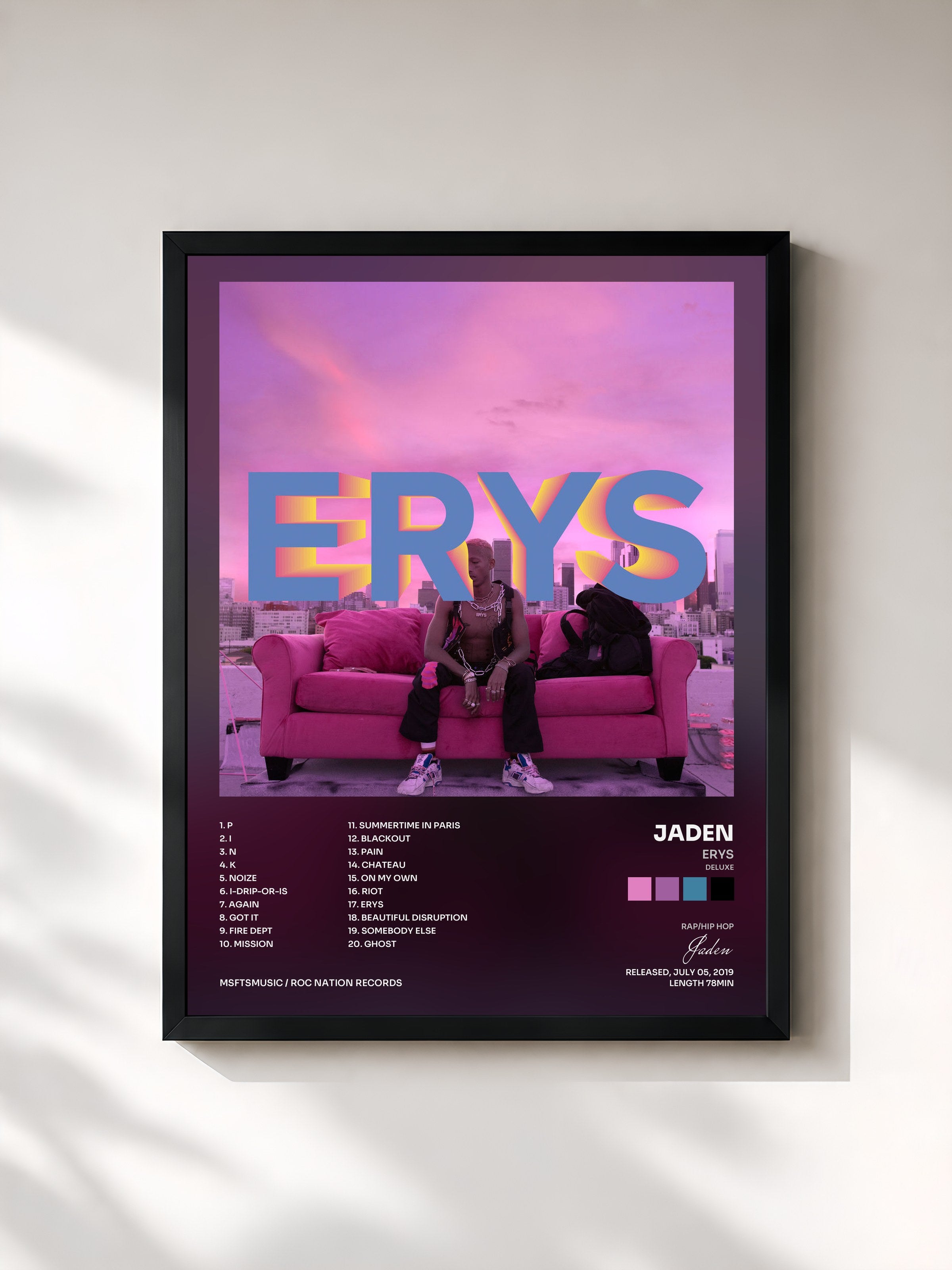 #noir Tableau de l'album ERYS (Deluxe) de Jaden, cadre noir, imprimé et encadré en France
