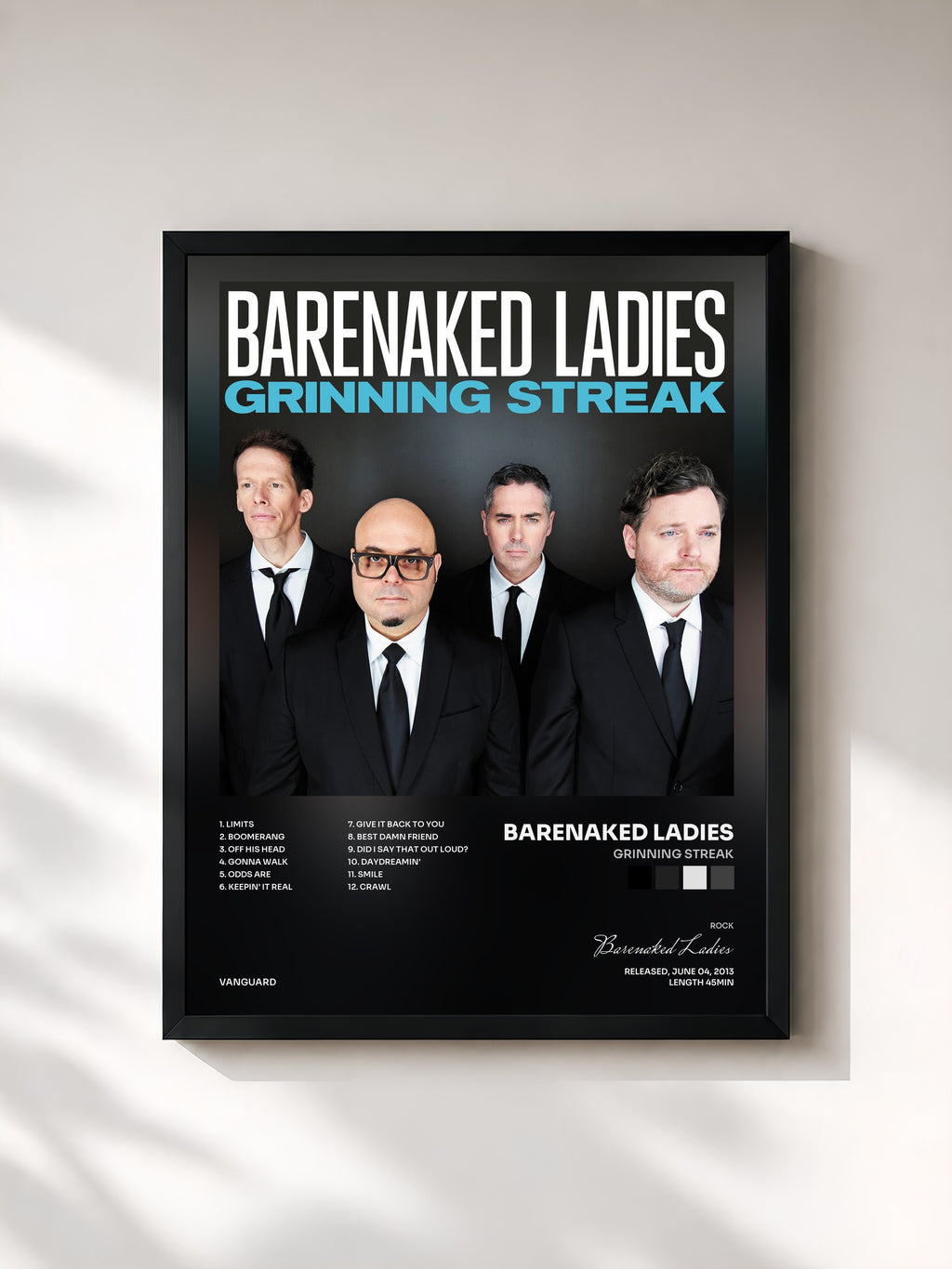 #noir Tableau de l'album Grinning Streak de Barenaked Ladies, cadre noir, imprimé et encadré en France