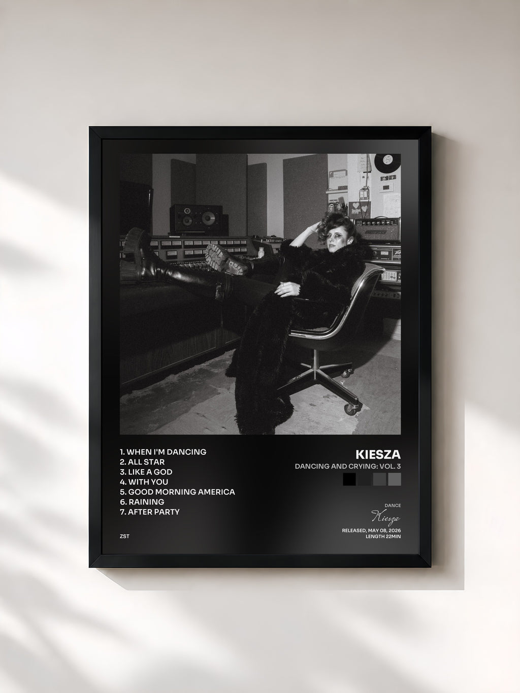 #noir Tableau de l'album Dancing and Crying: Vol. 3 de Kiesza, cadre noir, imprimé et encadré en France