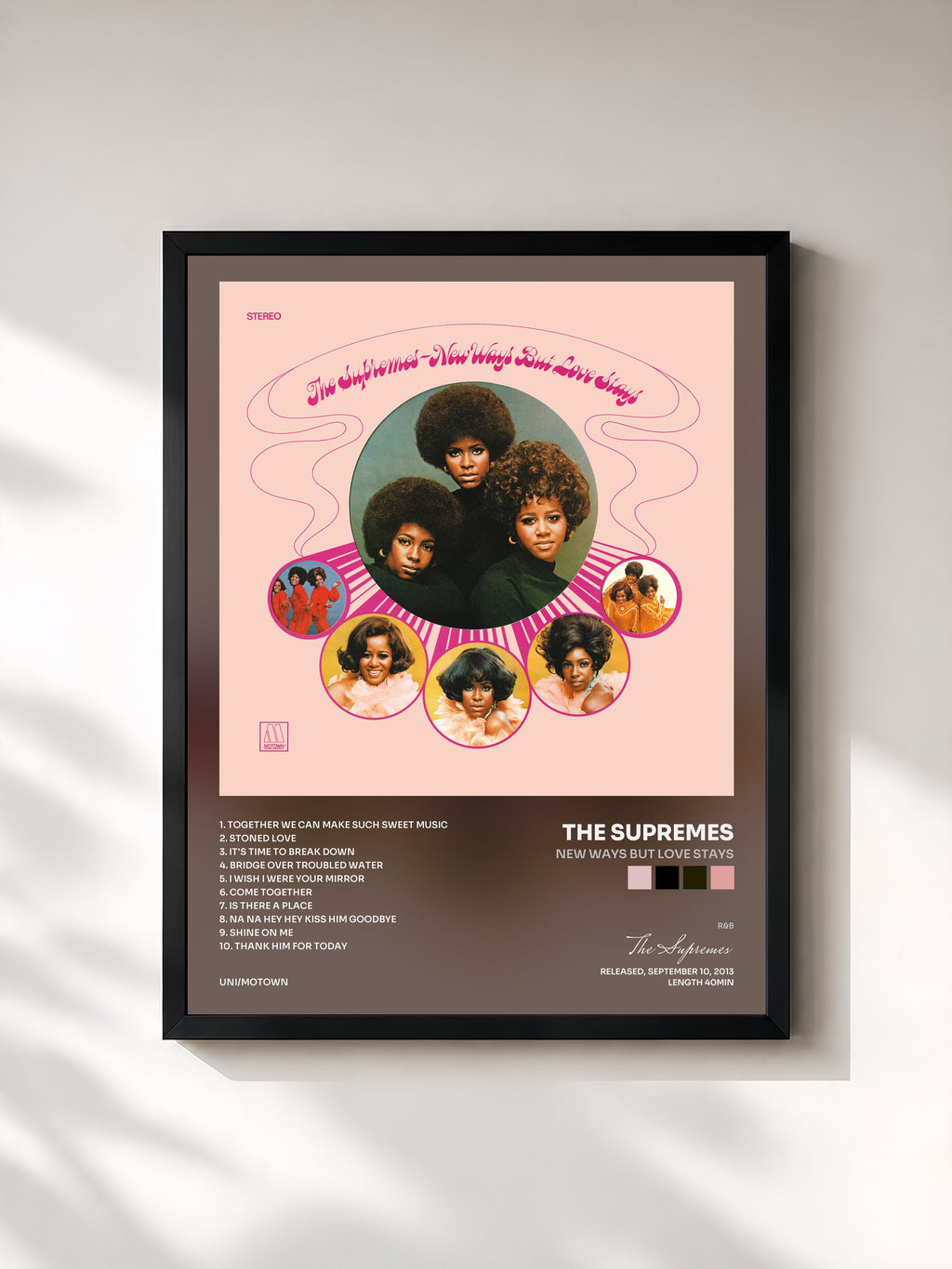 #noir Tableau de l'album New Ways But Love Stays de The Supremes, cadre noir, imprimé et encadré en France