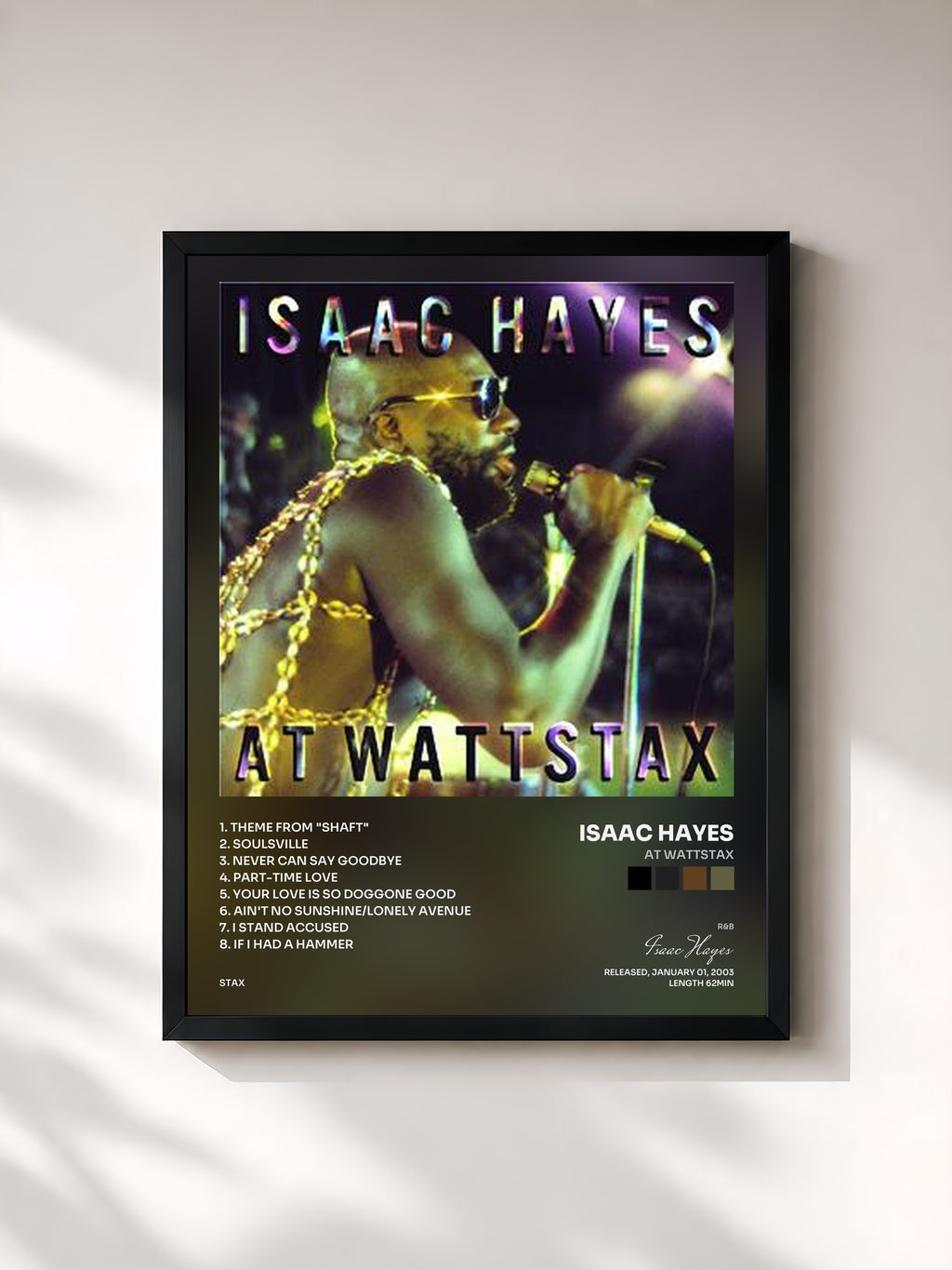 #noir Tableau de l'album At Wattstax de Isaac Hayes, cadre noir, imprimé et encadré en France
