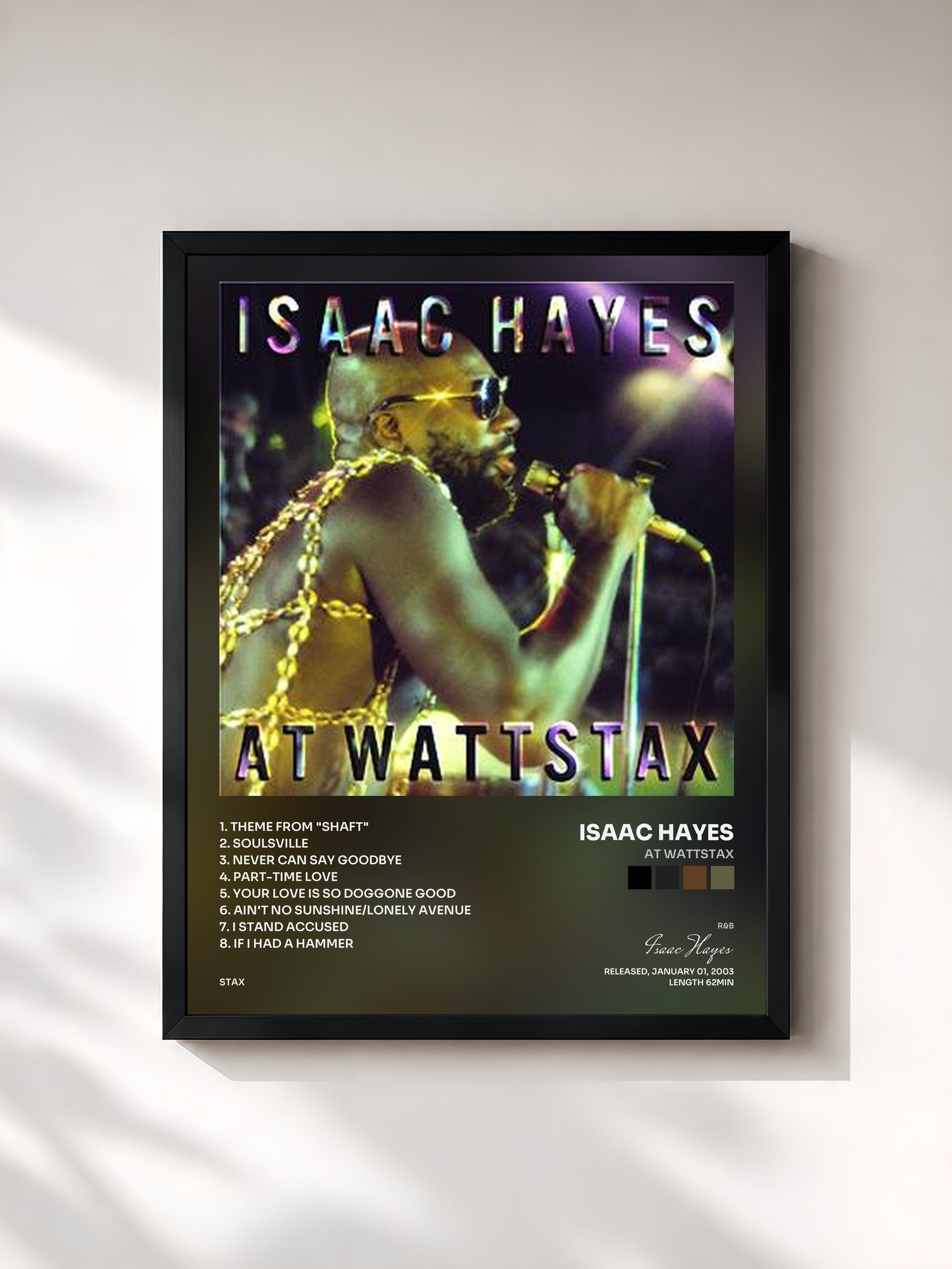 #noir Tableau de l'album At Wattstax de Isaac Hayes, cadre noir, imprimé et encadré en France