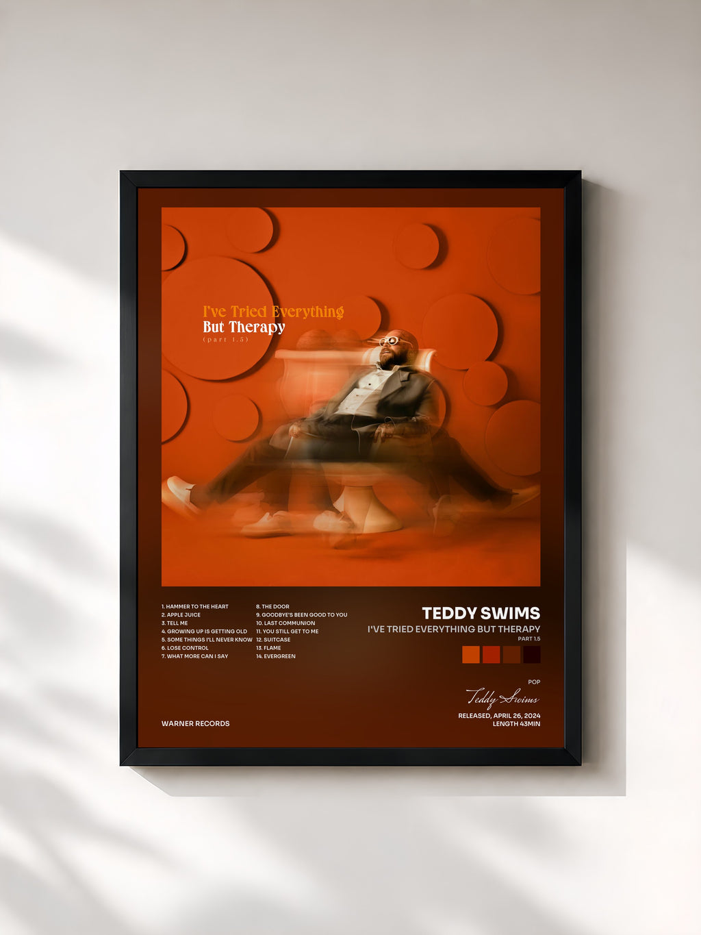 #noir Tableau de l'album I've Tried Everything But Therapy (Part 1.5) de Teddy Swims, cadre noir, imprimé et encadré en France