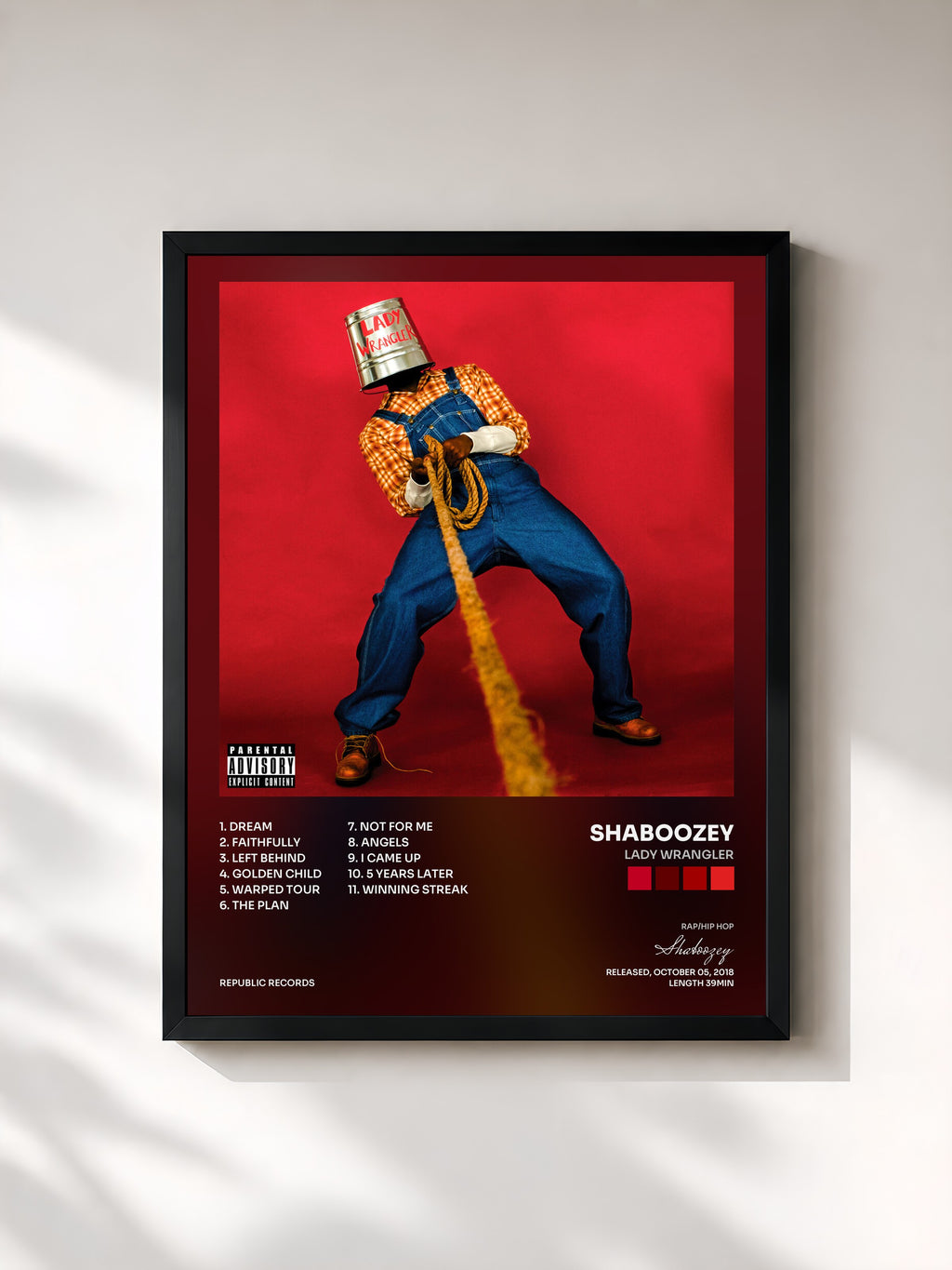 #noir Tableau de l'album Lady Wrangler de Shaboozey, cadre noir, imprimé et encadré en France
