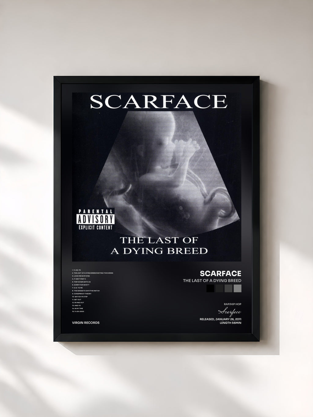 #noir Tableau de l'album The Last Of A Dying Breed de Scarface, cadre noir, imprimé et encadré en France