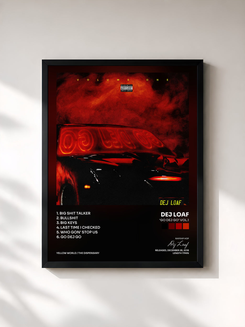 #noir Tableau de l'album 'Go DeJ Go' Vol.1 de Dej Loaf, cadre noir, imprimé et encadré en France